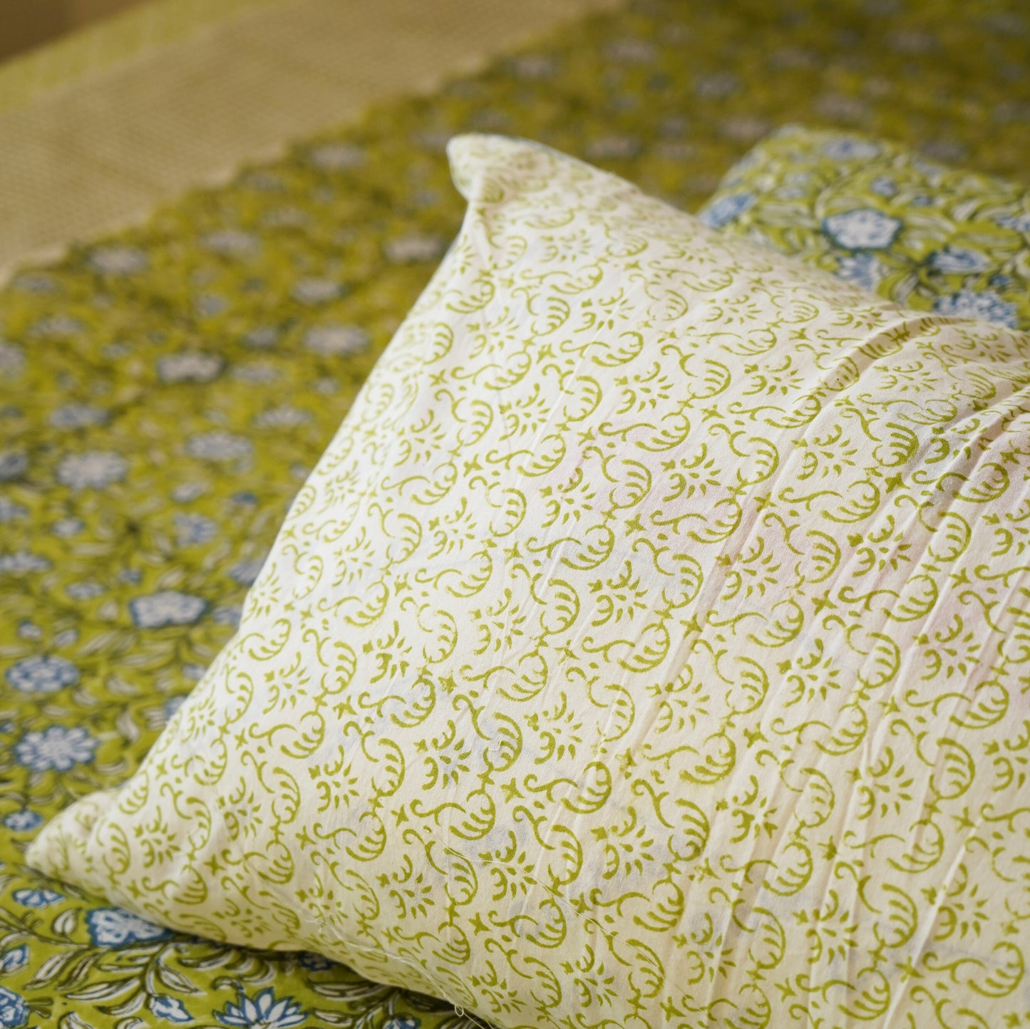Phulwari Green - Handblock Bedsheet (100x108 Inches)
