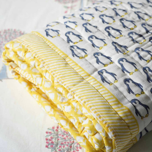 Blue Penguin - Handblock Razai I Quilt