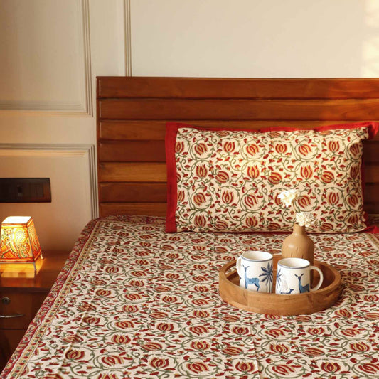 Kalamkari Jaal - Hand Block Single Bed Bedsheet (60x90 Inches)