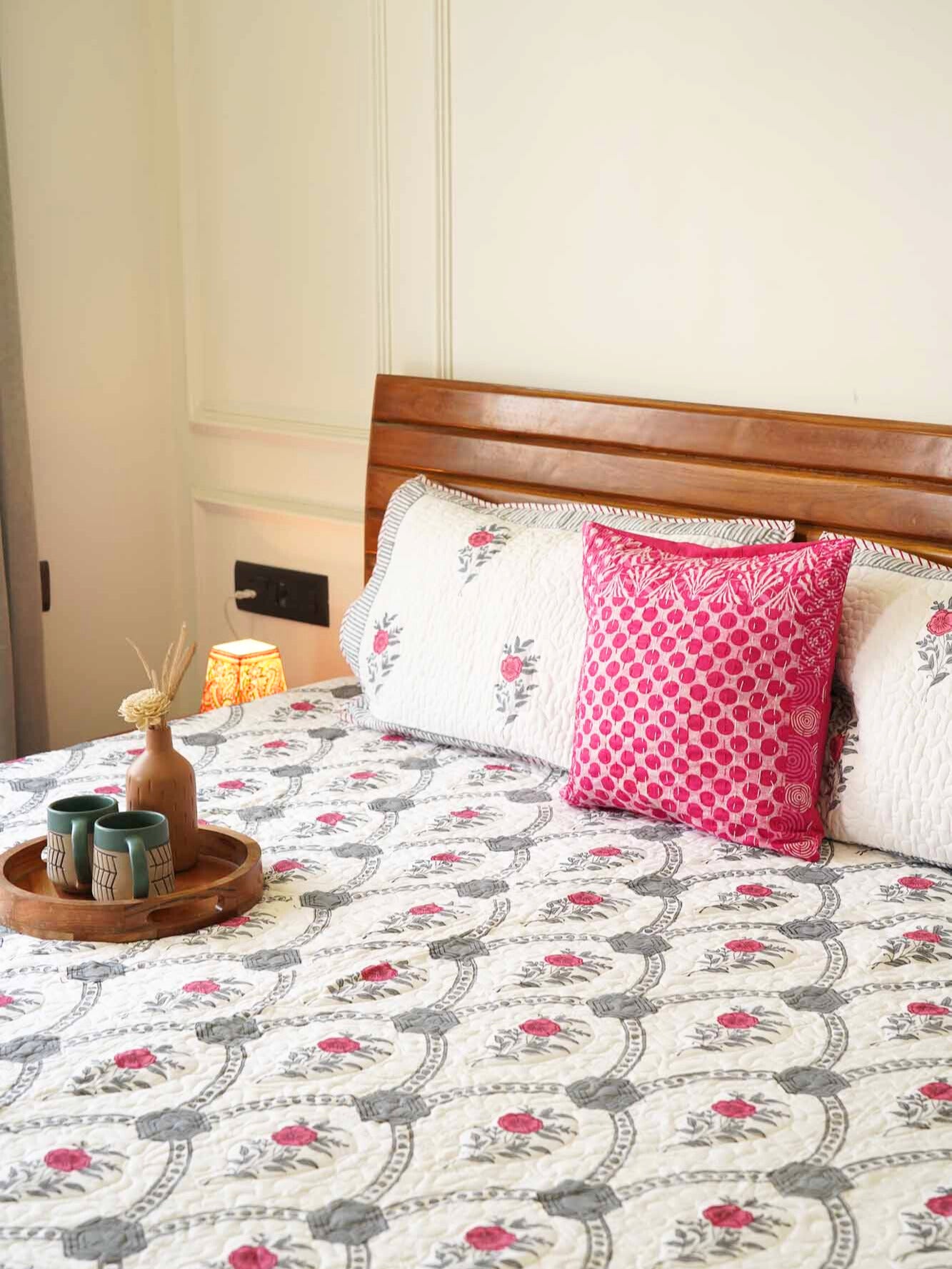 Grey Arches - Quilted and Reversible Handblock Bedcover I Comforter