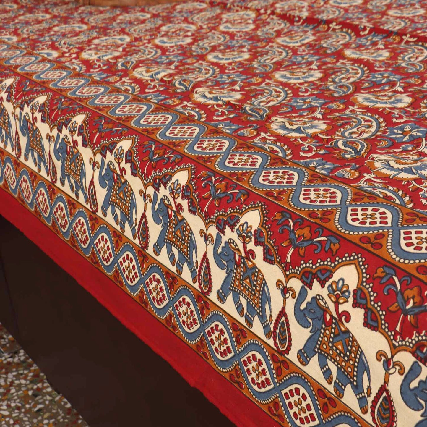 Kalamkari Booti Red - Single Bed Bedsheet (60x90 Inches)