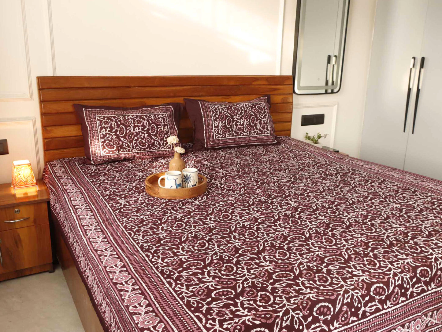 Dabu Purple – Flat I Fitted Bedsheet (90x108 Inches)