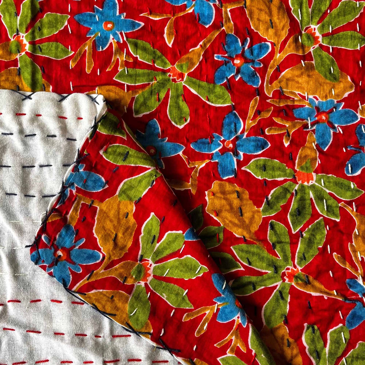 Laal - Kantha Stitch Bedcover