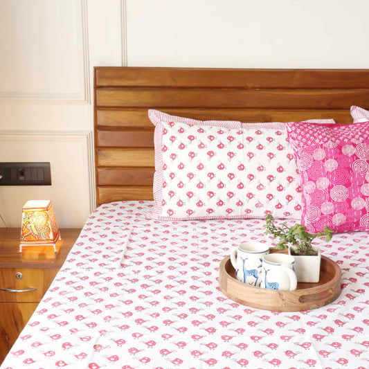 Pink Bird - Handblock Bedsheet (108x108 inches)