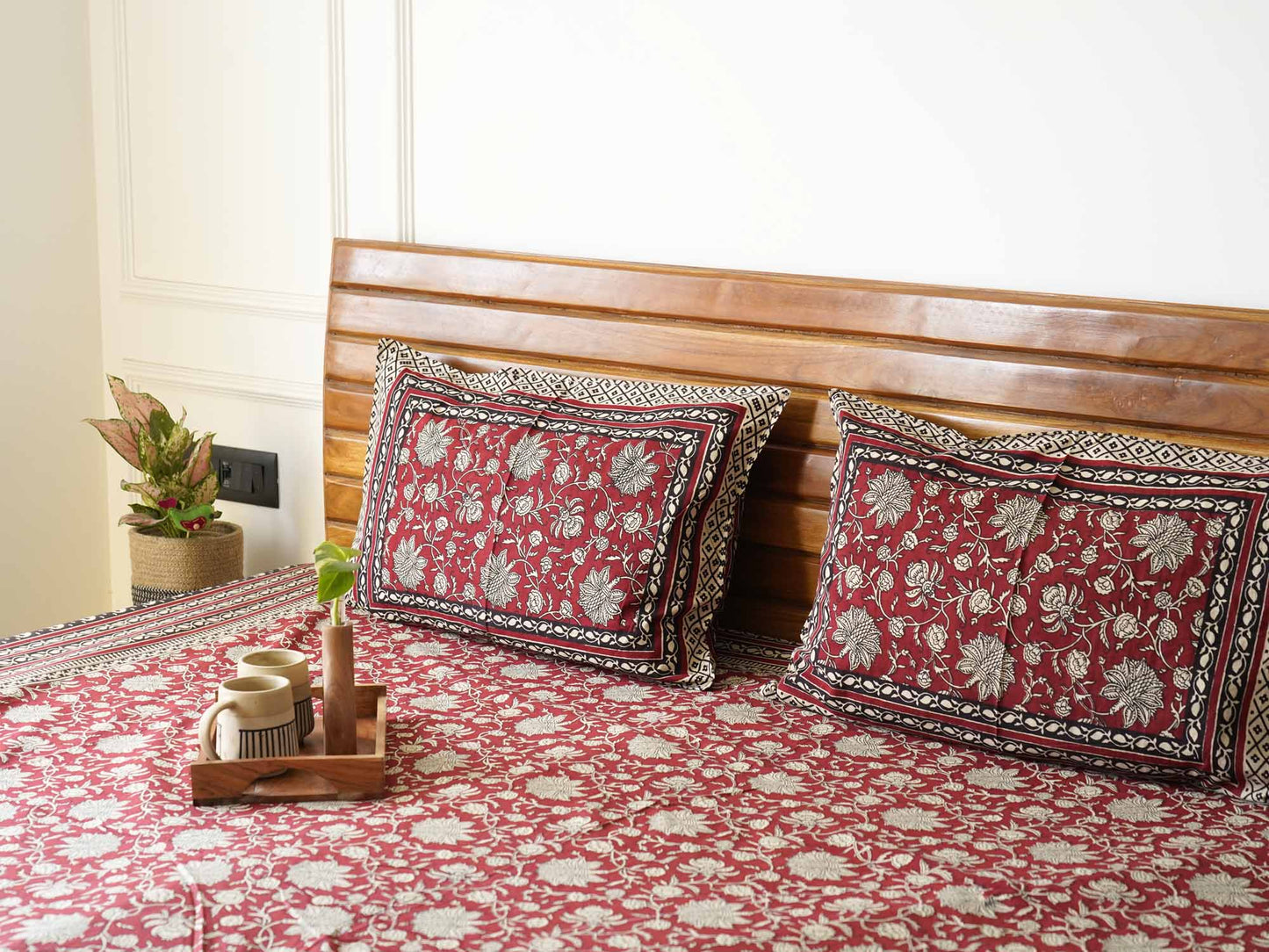 Kalamkari Red - Flat I Fitted Bedsheet (108x108 Inches)