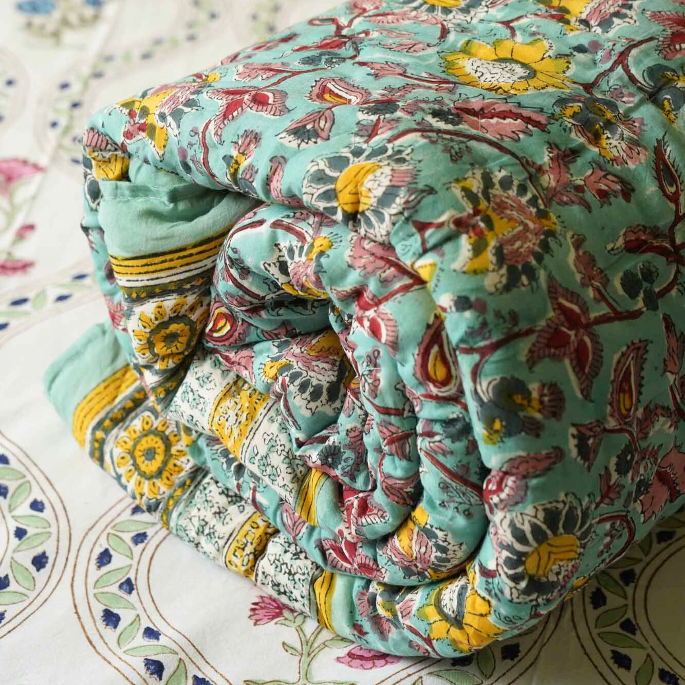 Haryali - Handblock Razai I Comforter