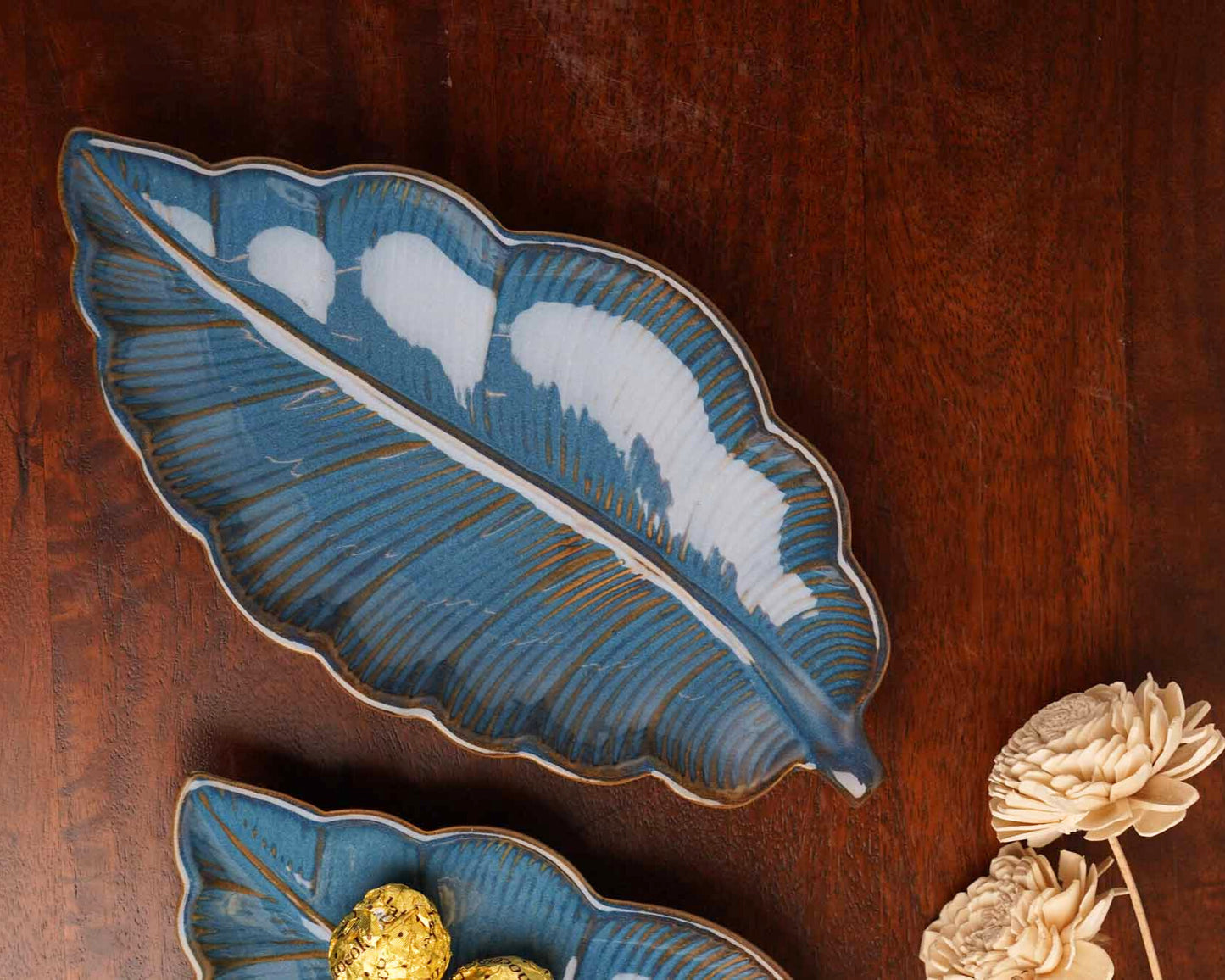 Blue Tropical Leaf Platter
