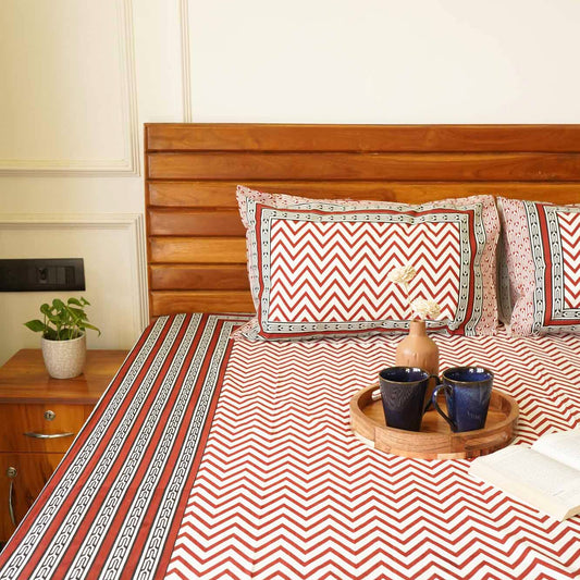 Chevron - Red – Flat I Fitted Bedsheet (90x108 Inches)