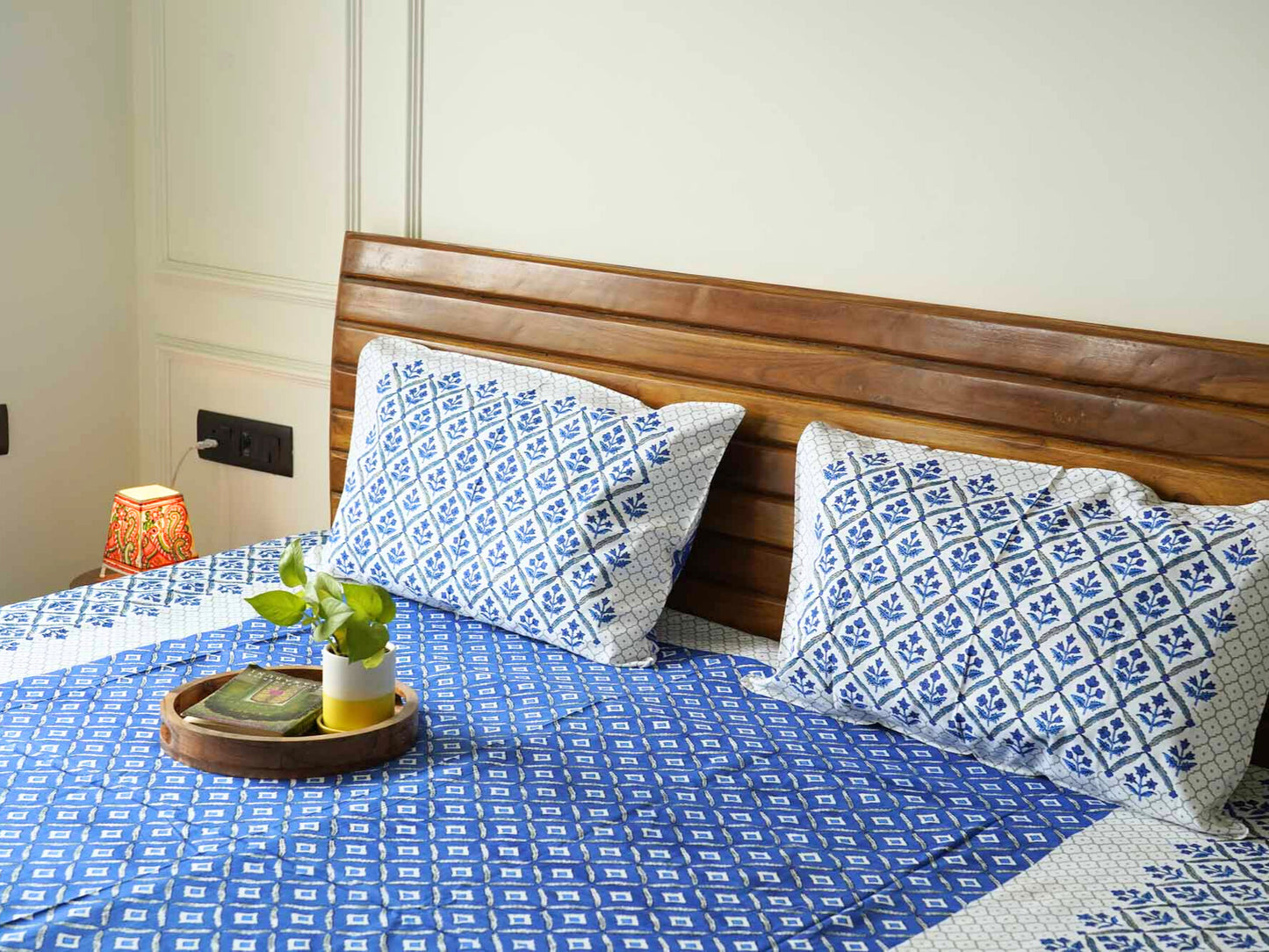 Basant – Blue - Flat I Fitted Bedsheet (90x108 Inches)