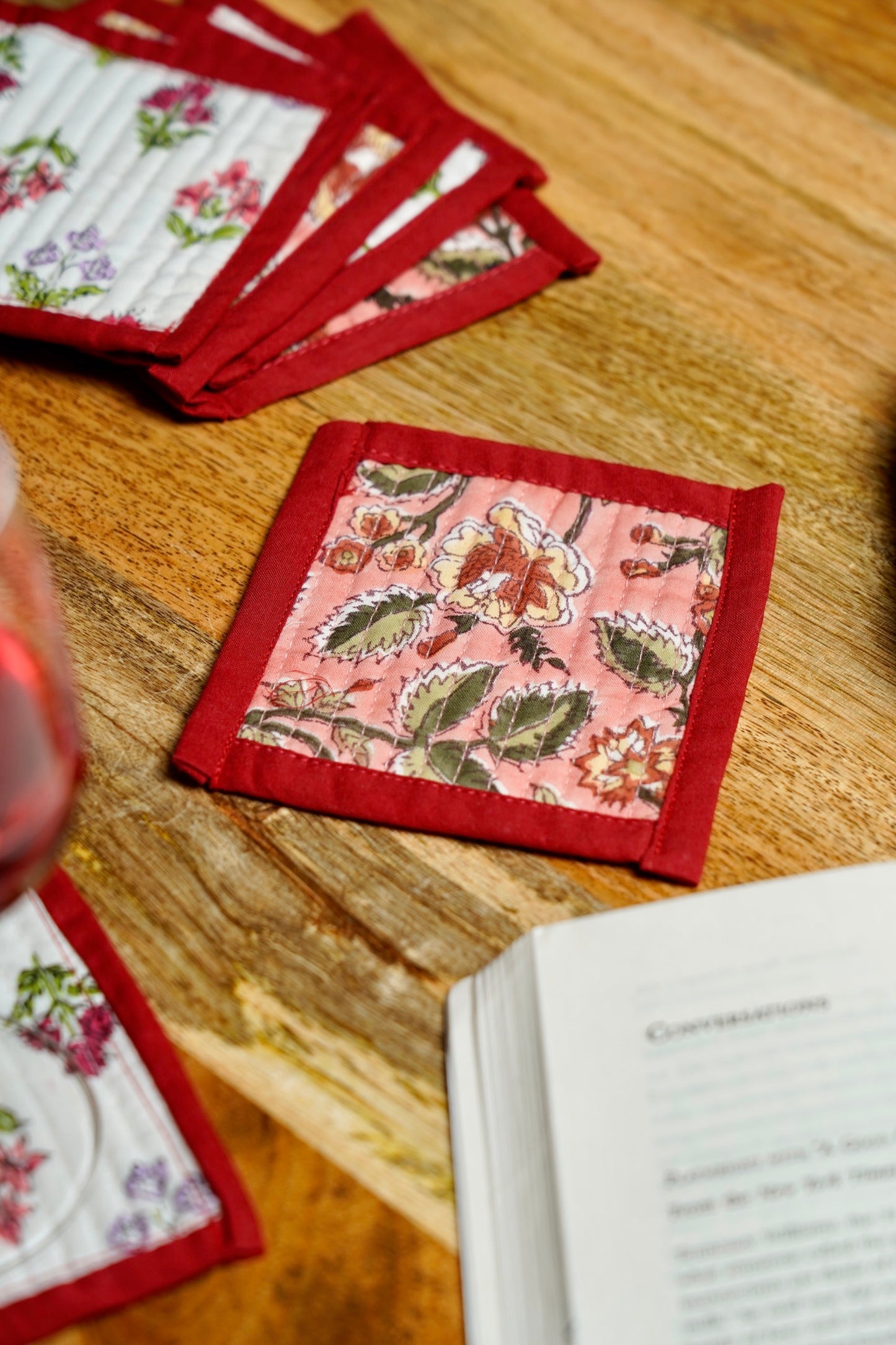 Zero Waste Fabric Coasters - Set of 6 with Pouch