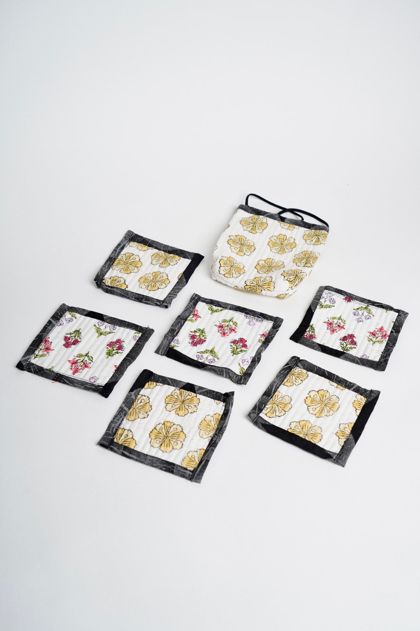 Zero Waste Fabric Coasters - Set of 6 with Pouch