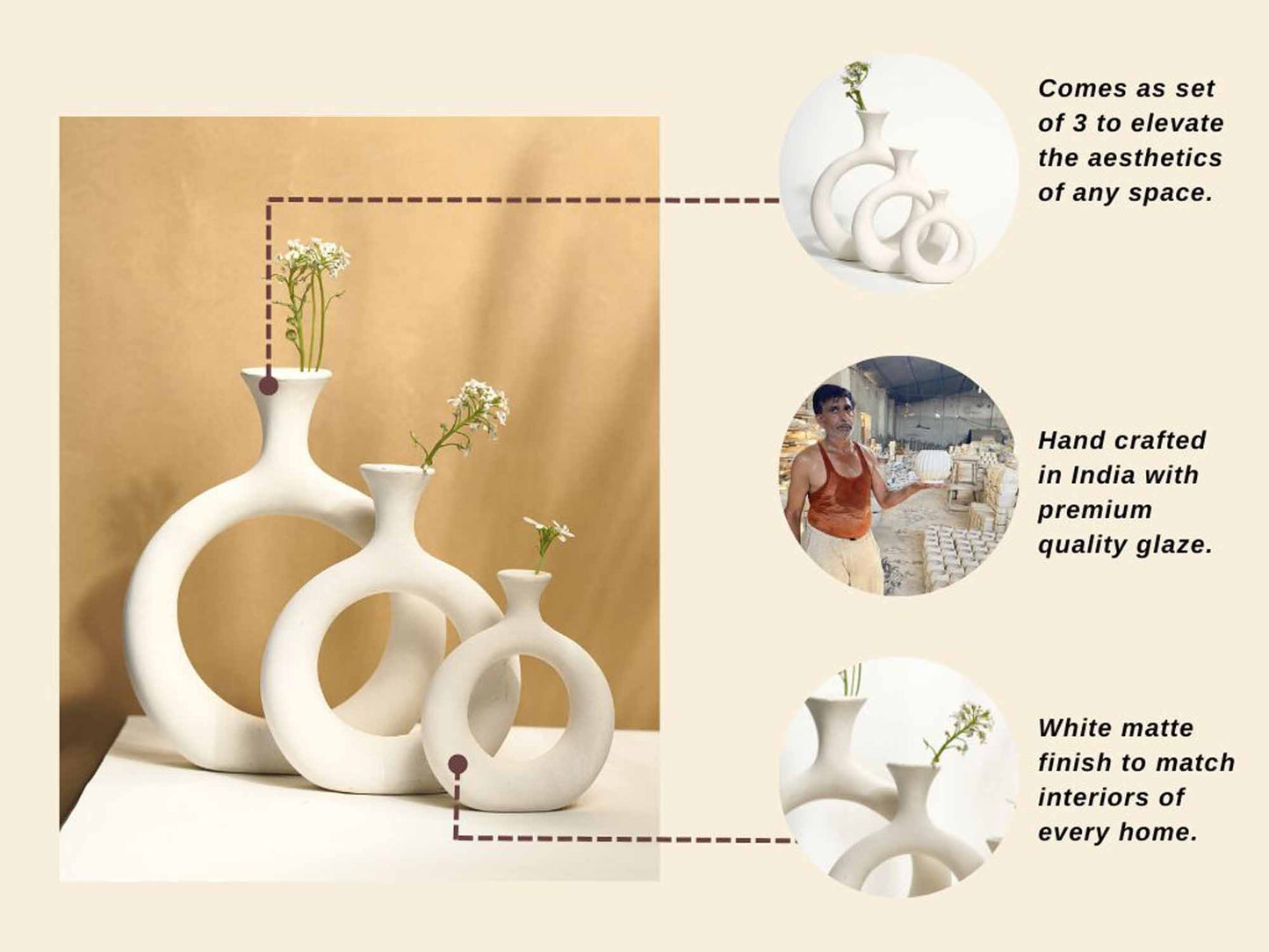 Premium Matte Minimal Little Donut Vases - Set of 3