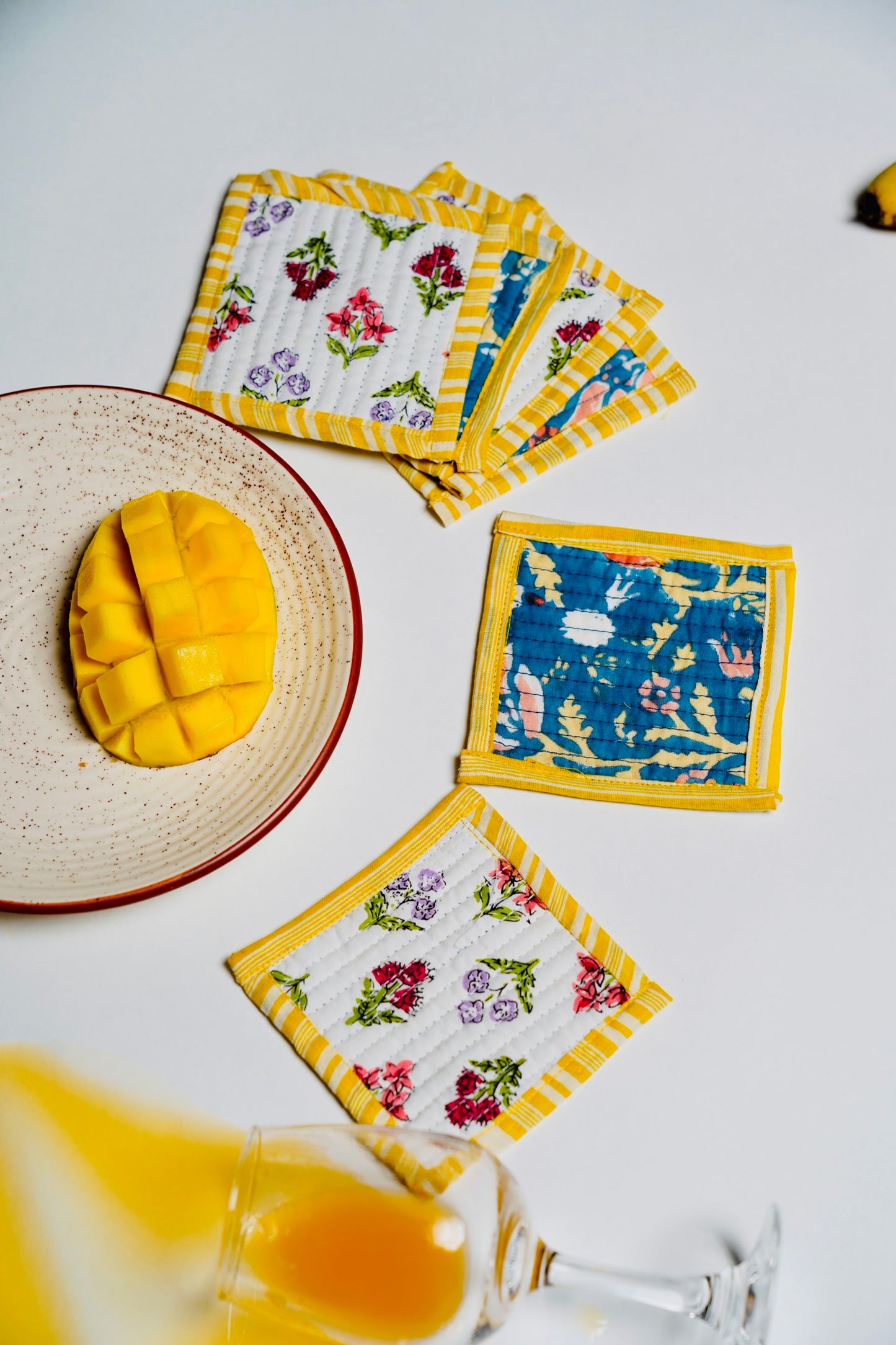 Zero Waste Fabric Coasters - Set of 6 with Pouch