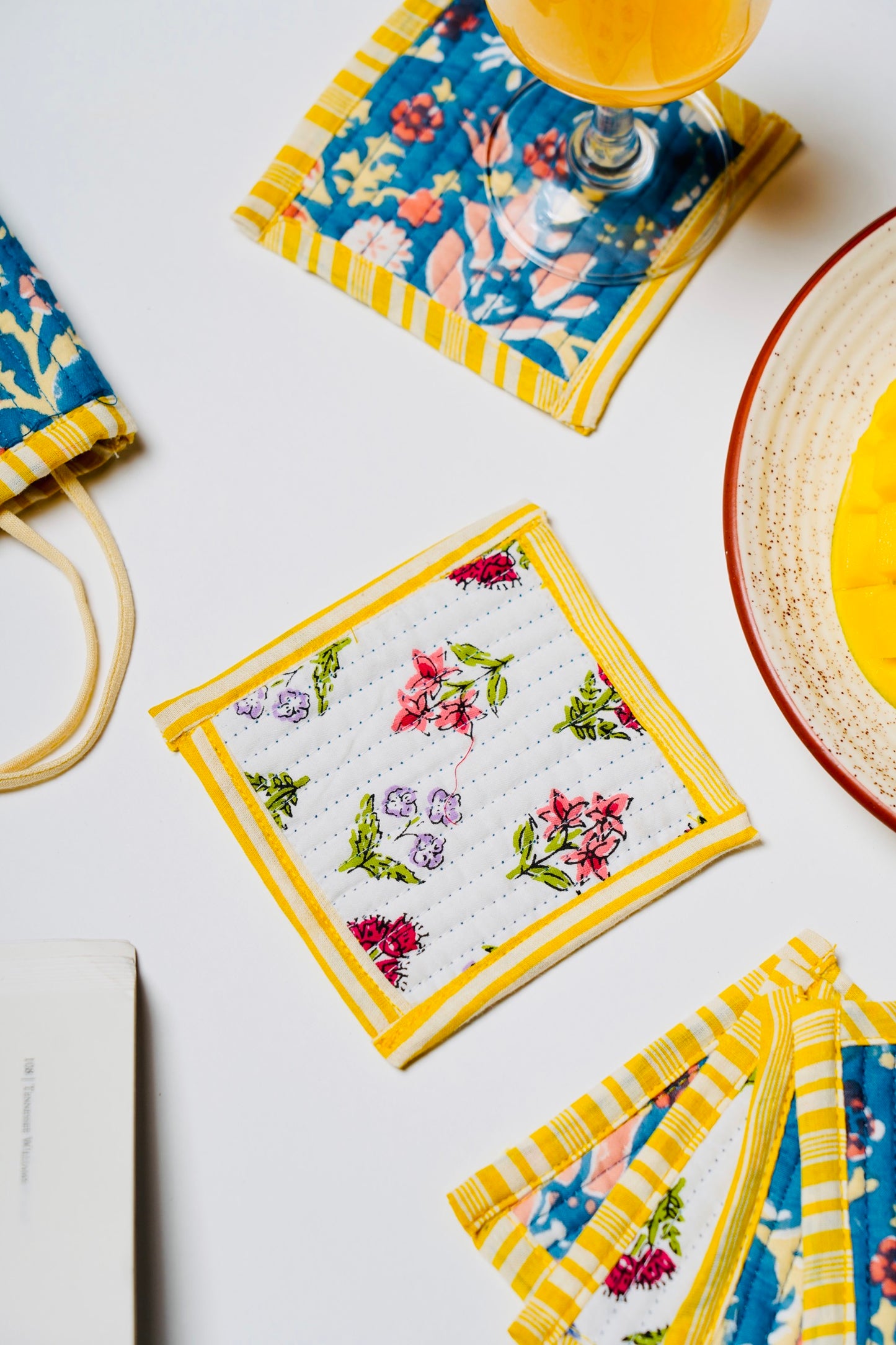 Zero Waste Fabric Coasters - Set of 6 with Pouch