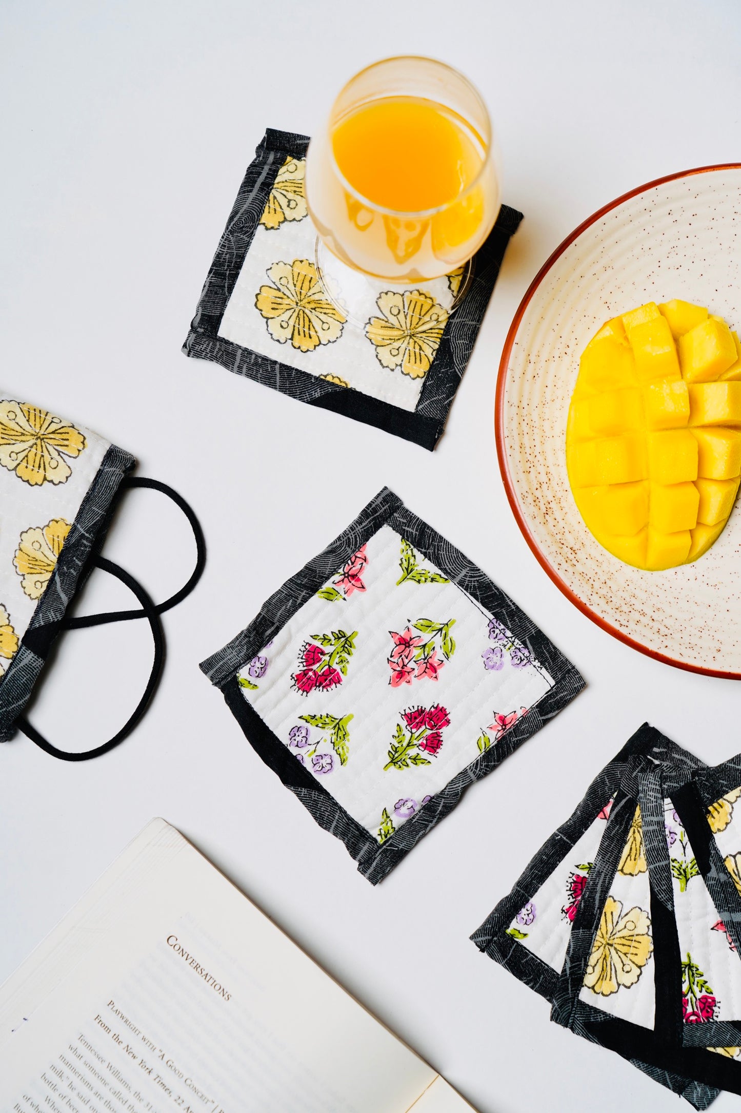 Zero Waste Fabric Coasters - Set of 6 with Pouch