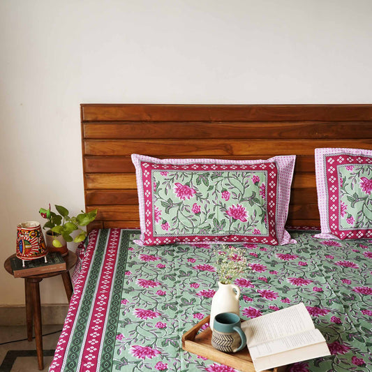 Baagh - Green - Flat I Fitted Bedsheet (90x108 Inches)