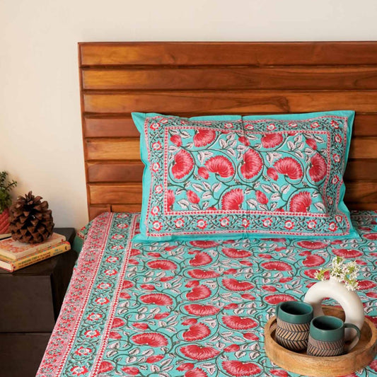 Begum – Green - Flat I Fitted Bedsheet (90x108 Inches)