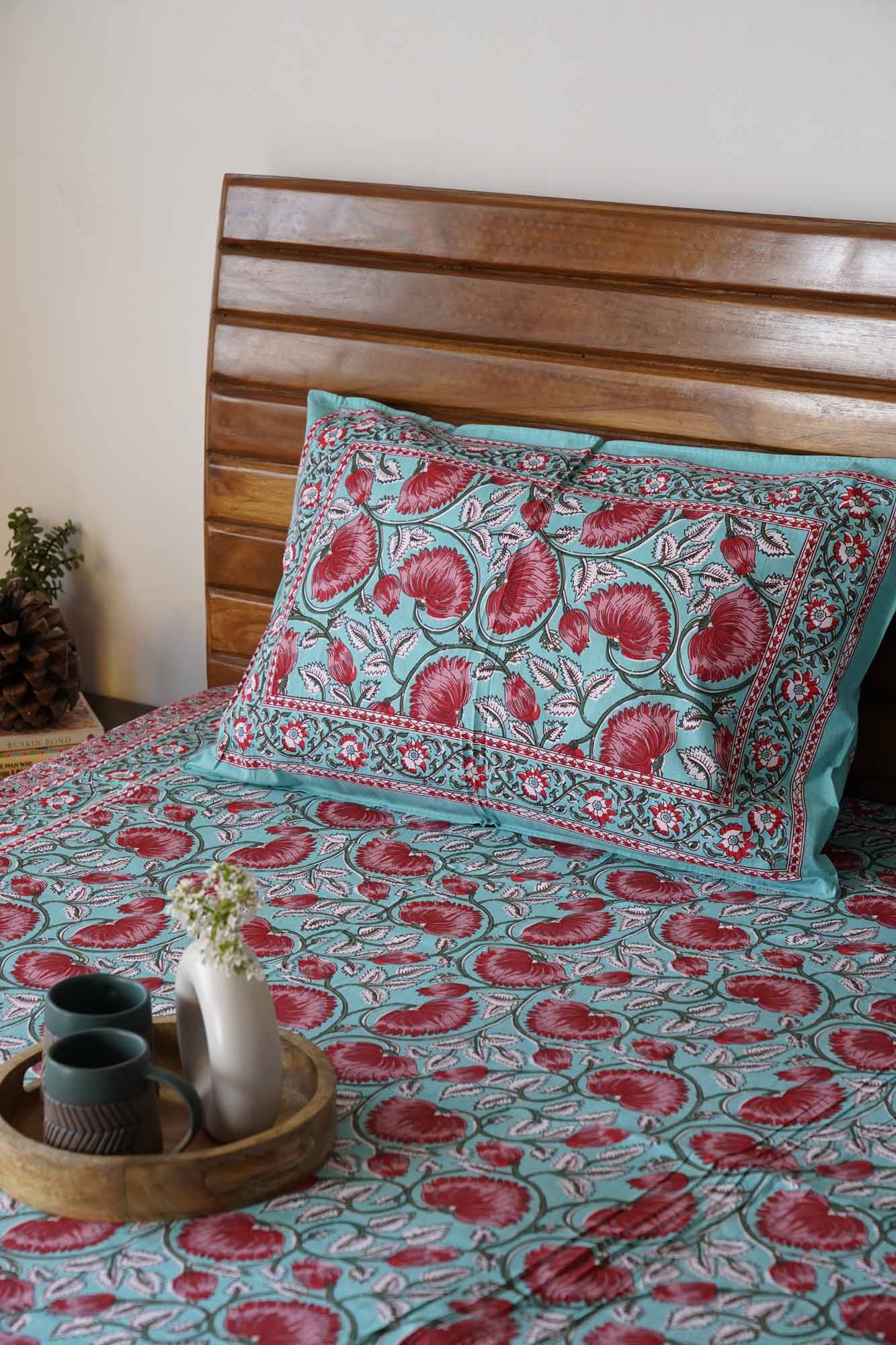 Begum – Green - Flat I Fitted Bedsheet (90x108 Inches)