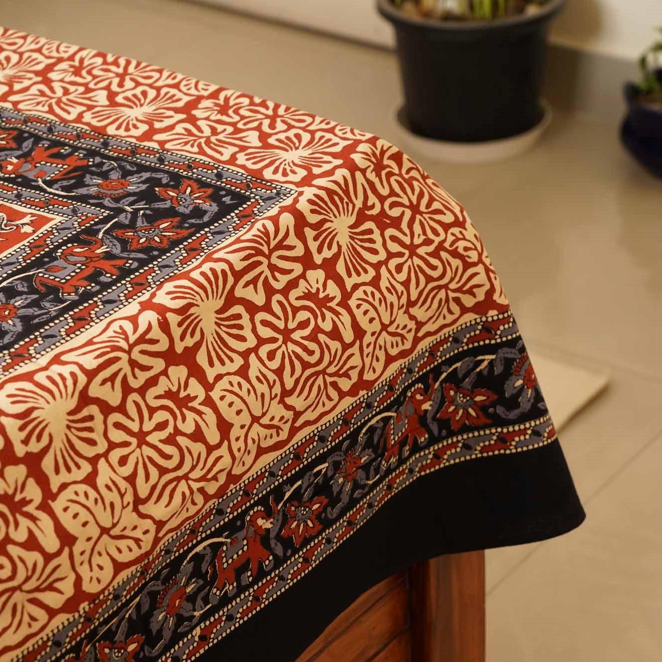 Maroon Kalamkari - Flat I Fitted Bedsheet (90x108 Inches)