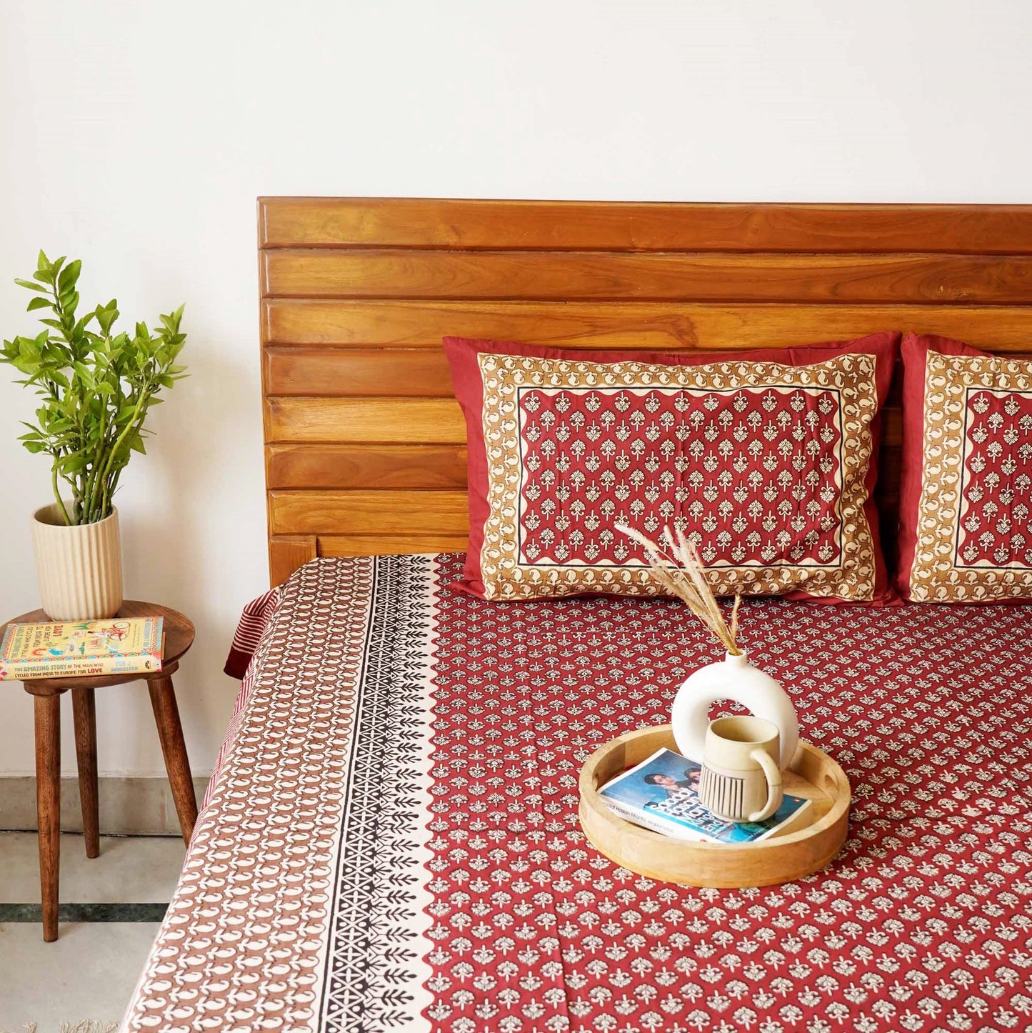 Kalamkari – Maroon – Single Bed (60x90) I Flat I Fitted Bedsheet (90x108 Inches)
