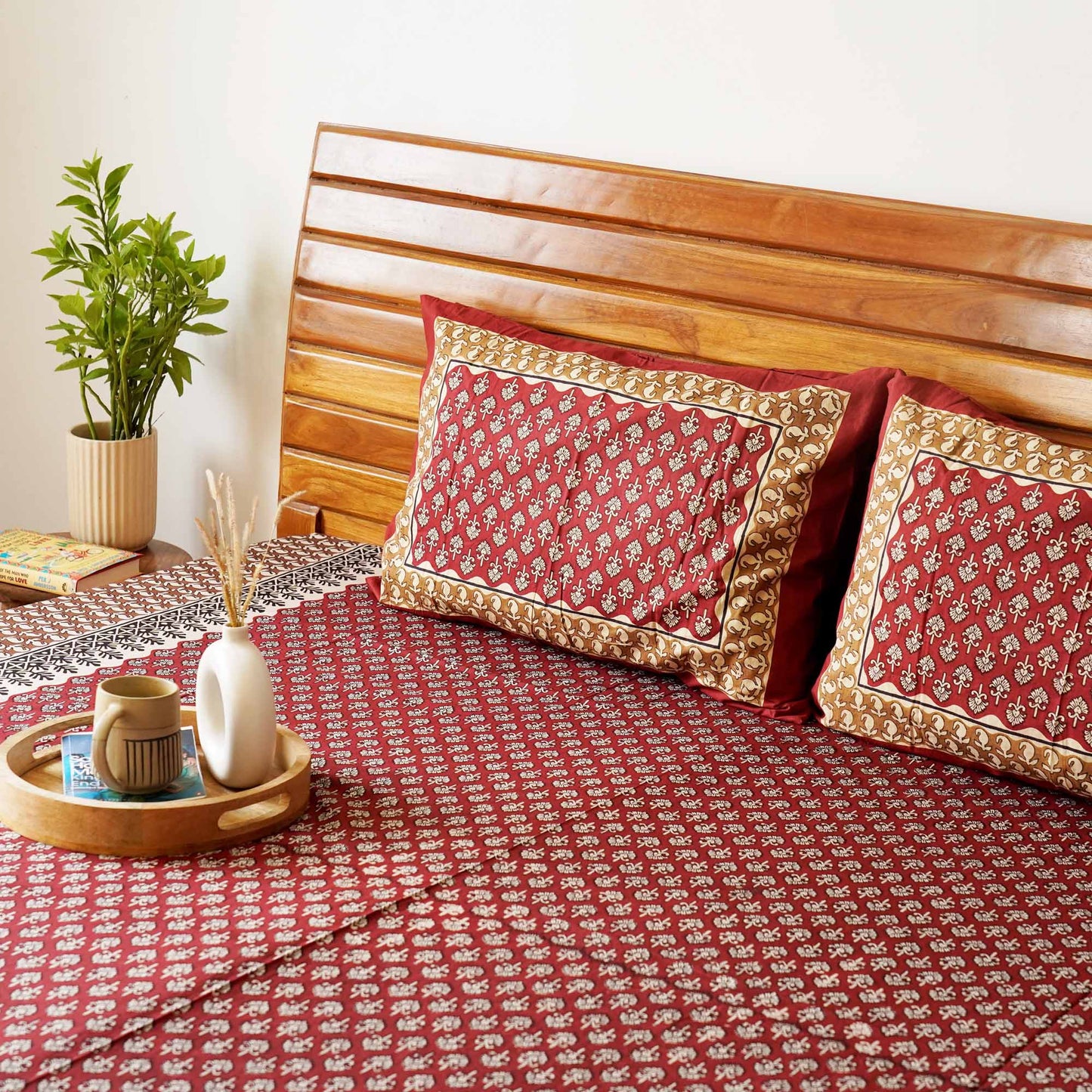 Kalamkari – Maroon – Single Bed (60x90) I Flat I Fitted Bedsheet (90x108 Inches)