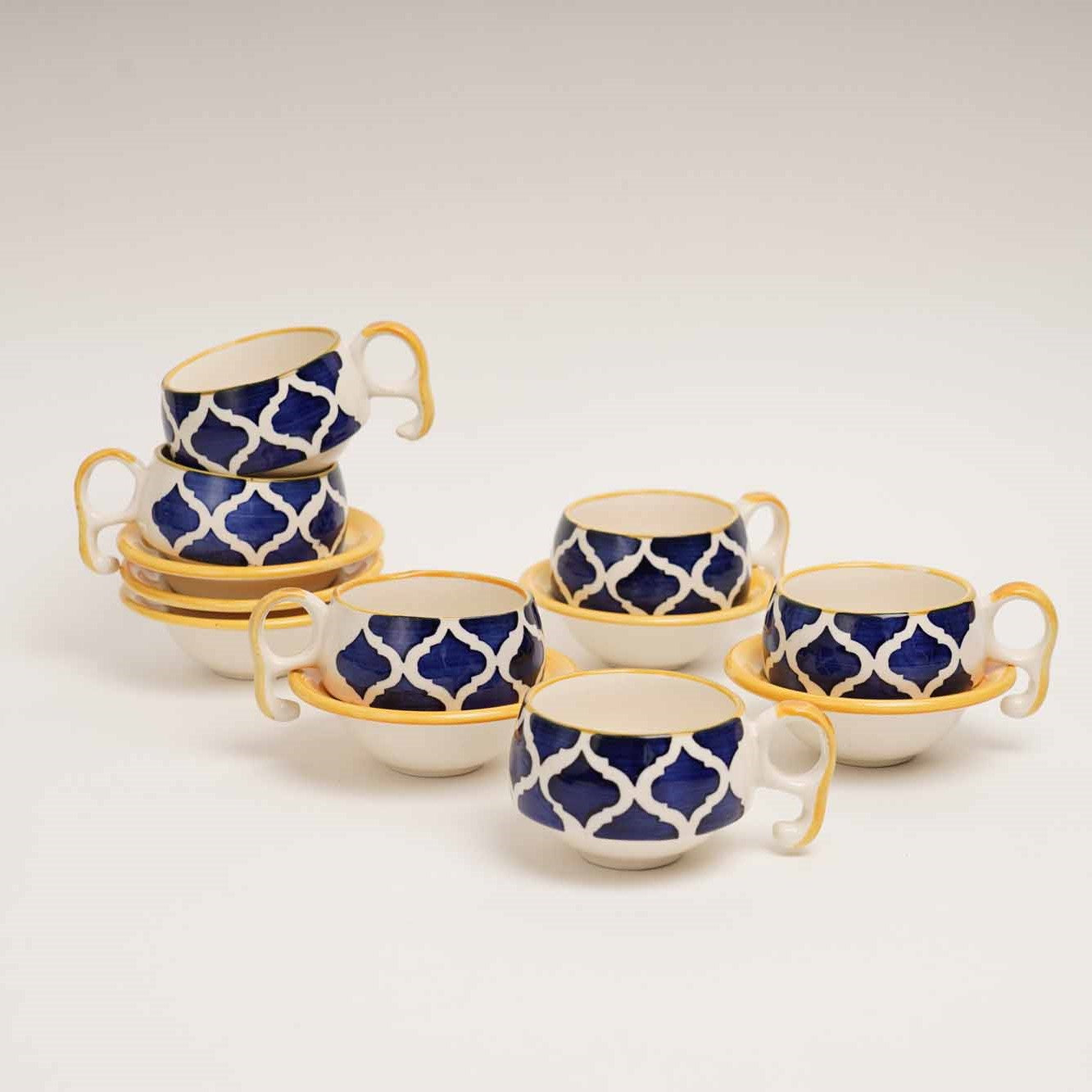 Moroccan Aladdin's Tea Set - Set of 6 Tea Cups & 6 Saucers