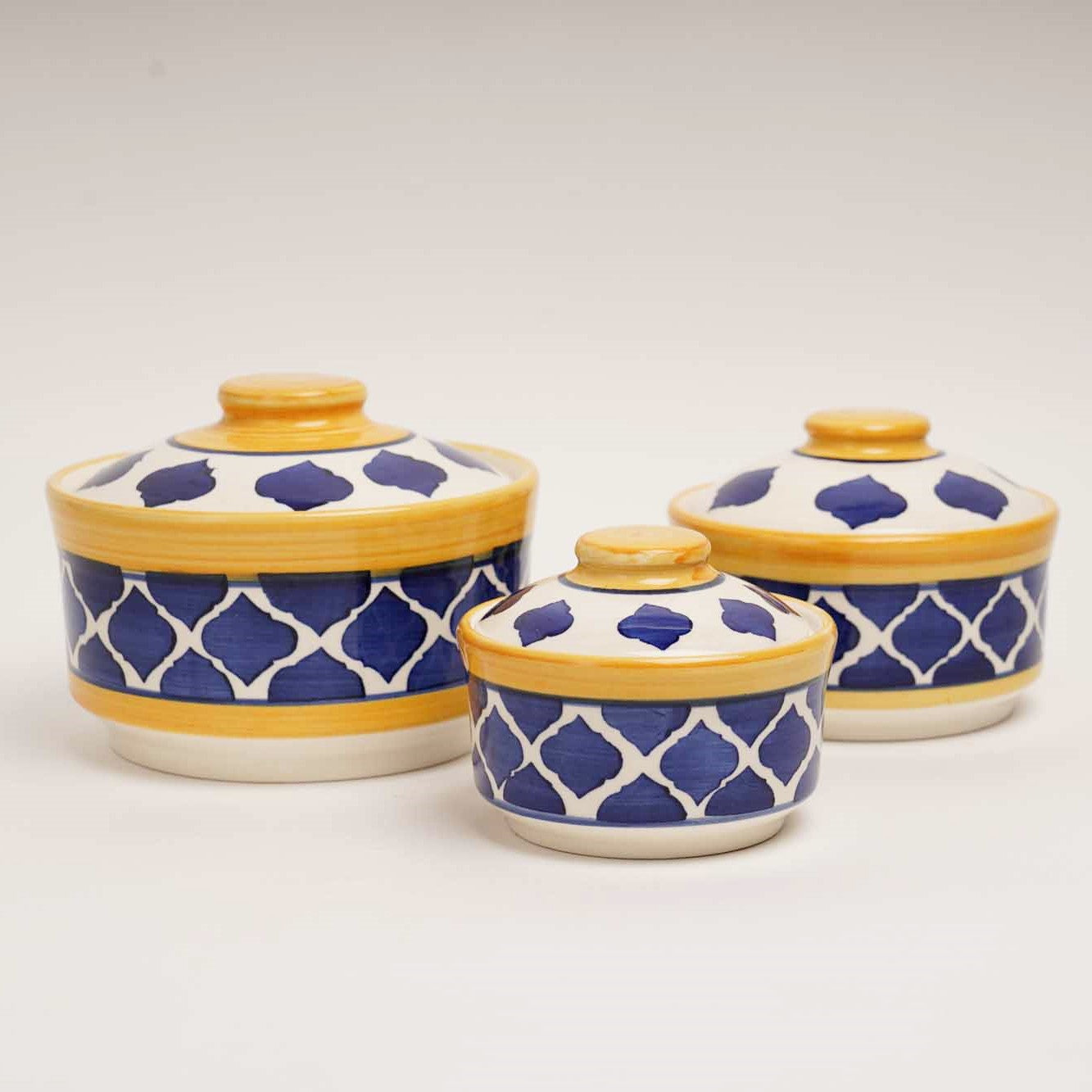 Moroccan Blue Serving Set With Lid - Set of 3