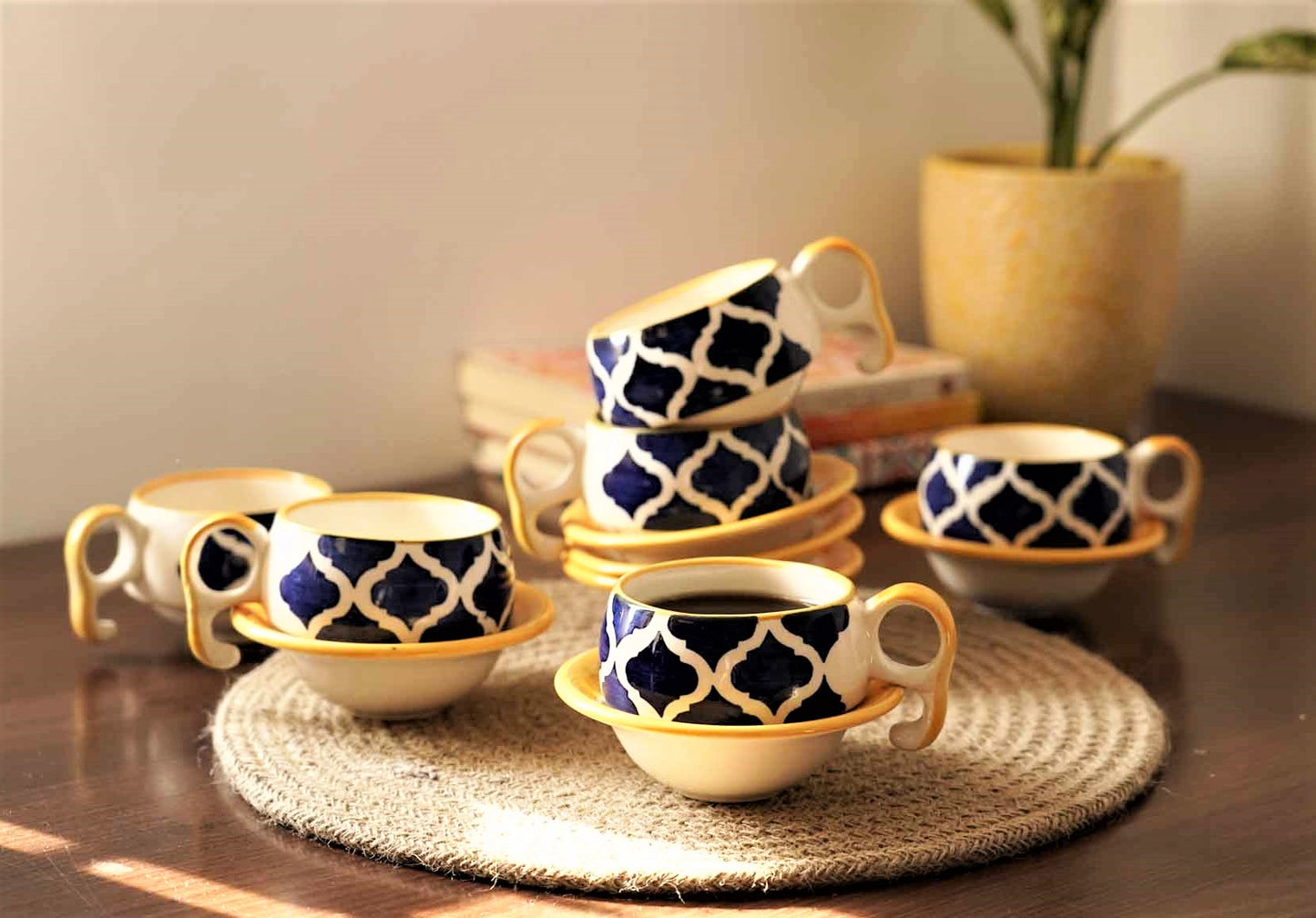Moroccan Aladdin's Tea Set - Set of 6 Tea Cups & 6 Saucers