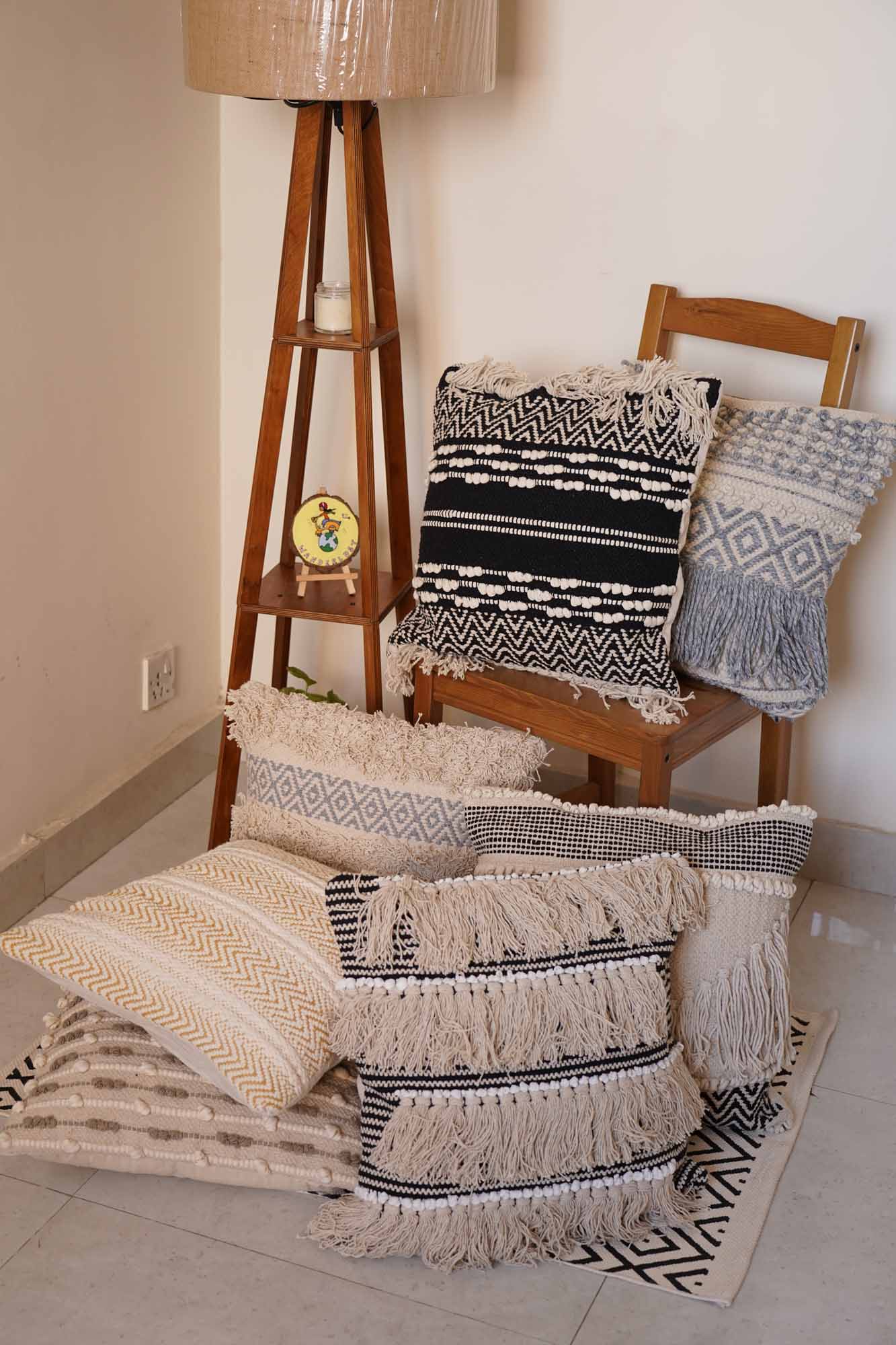 Boho Black White Tassels Cushion Cover