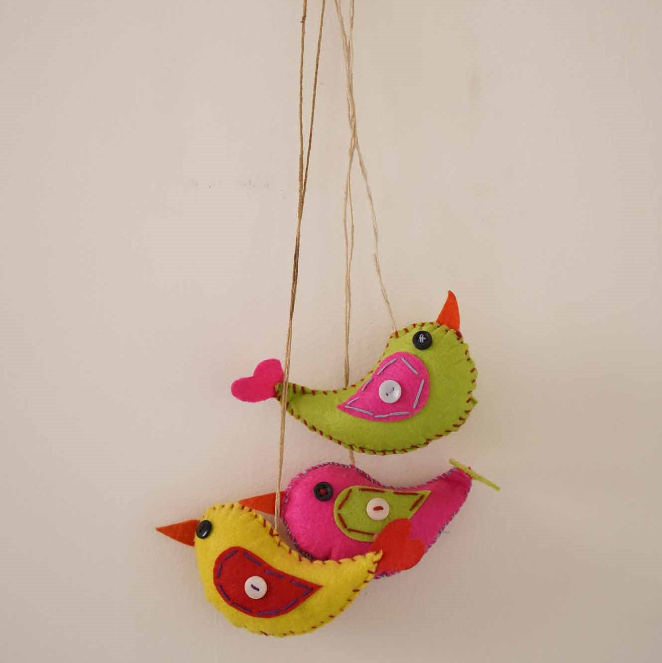 Assorted Felt Hanging Birds - Set of 3