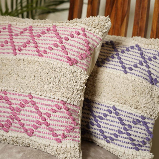 Boho Vibe – Lavender and Pink Tufted Cushion Covers