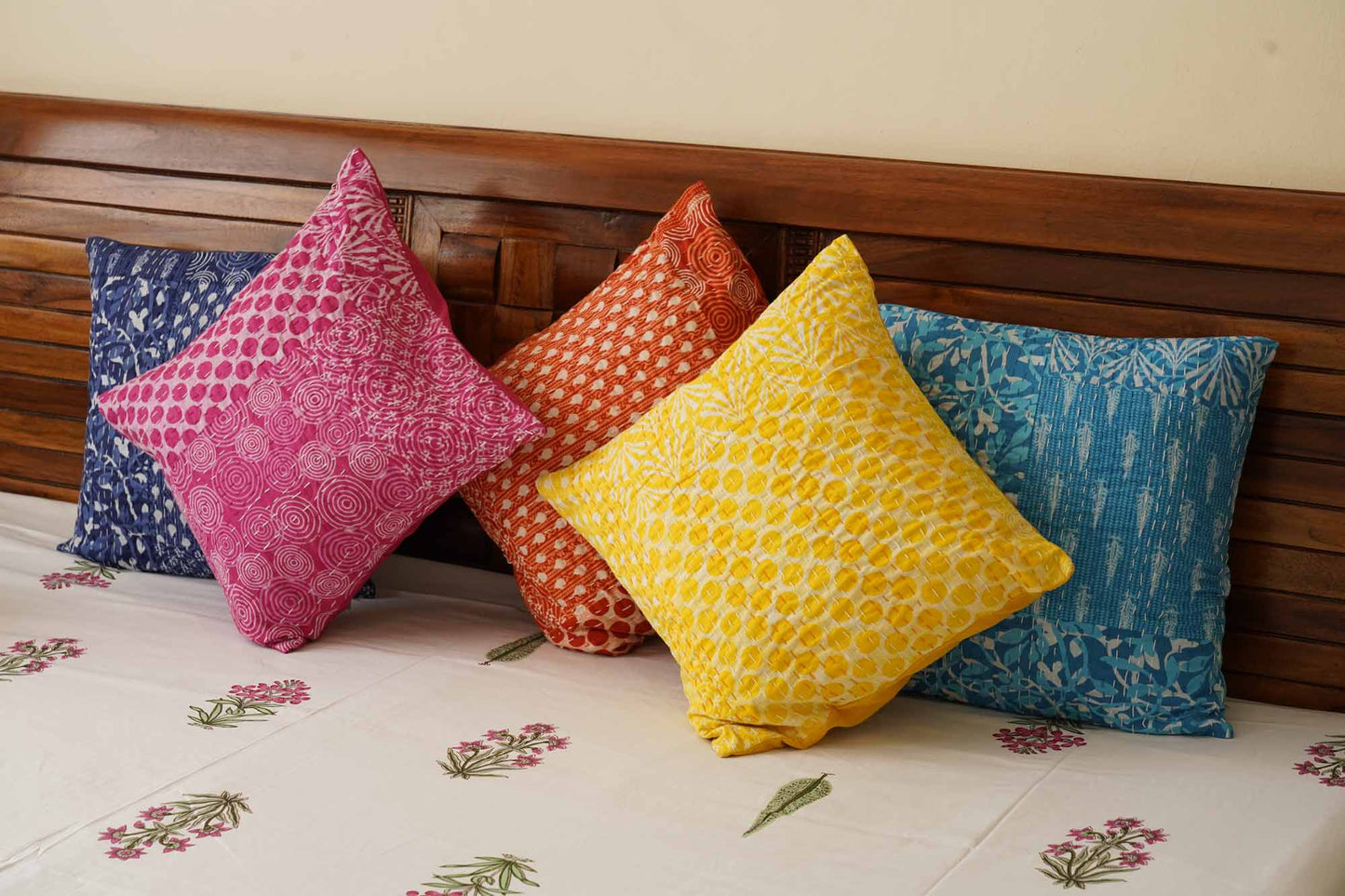 Colors of Joy - Kantha Stitched Cushion Covers - Set of 5