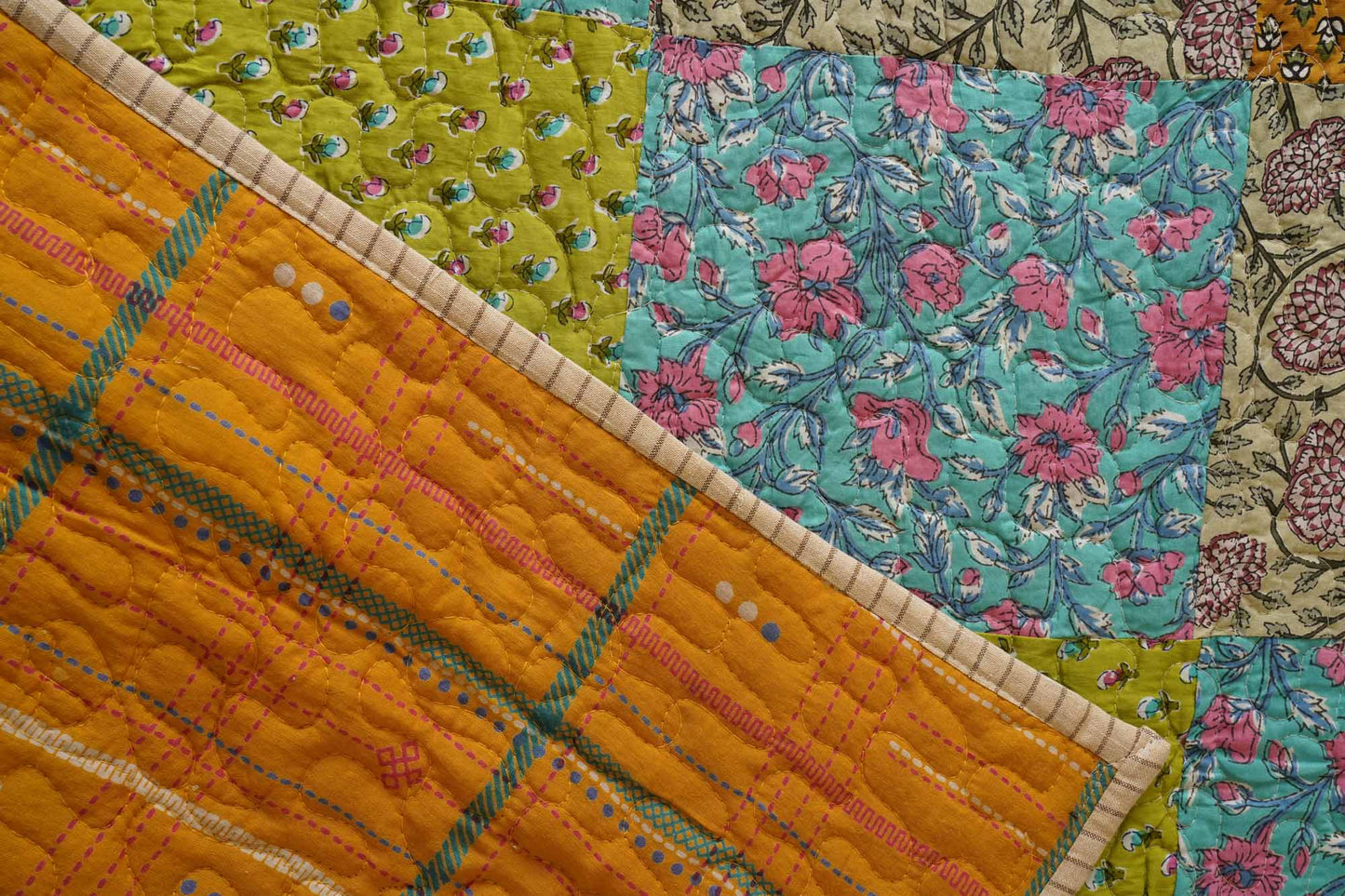 Rangeela - A Patchwork Reversible Quilted Bedcover I Comforter