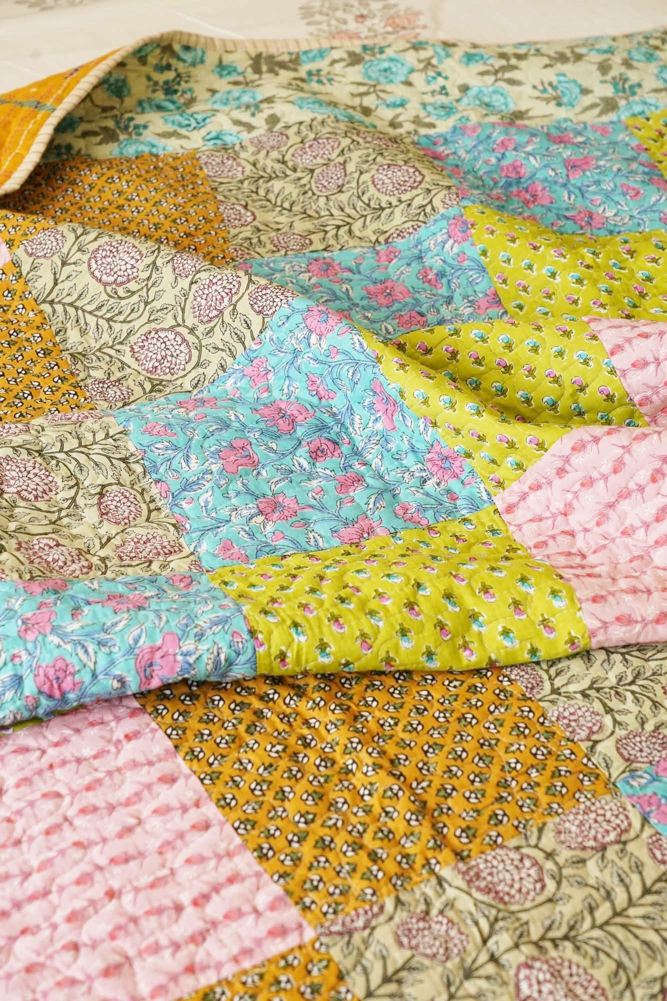 Rangeela - A Patchwork Reversible Quilted Bedcover I Comforter