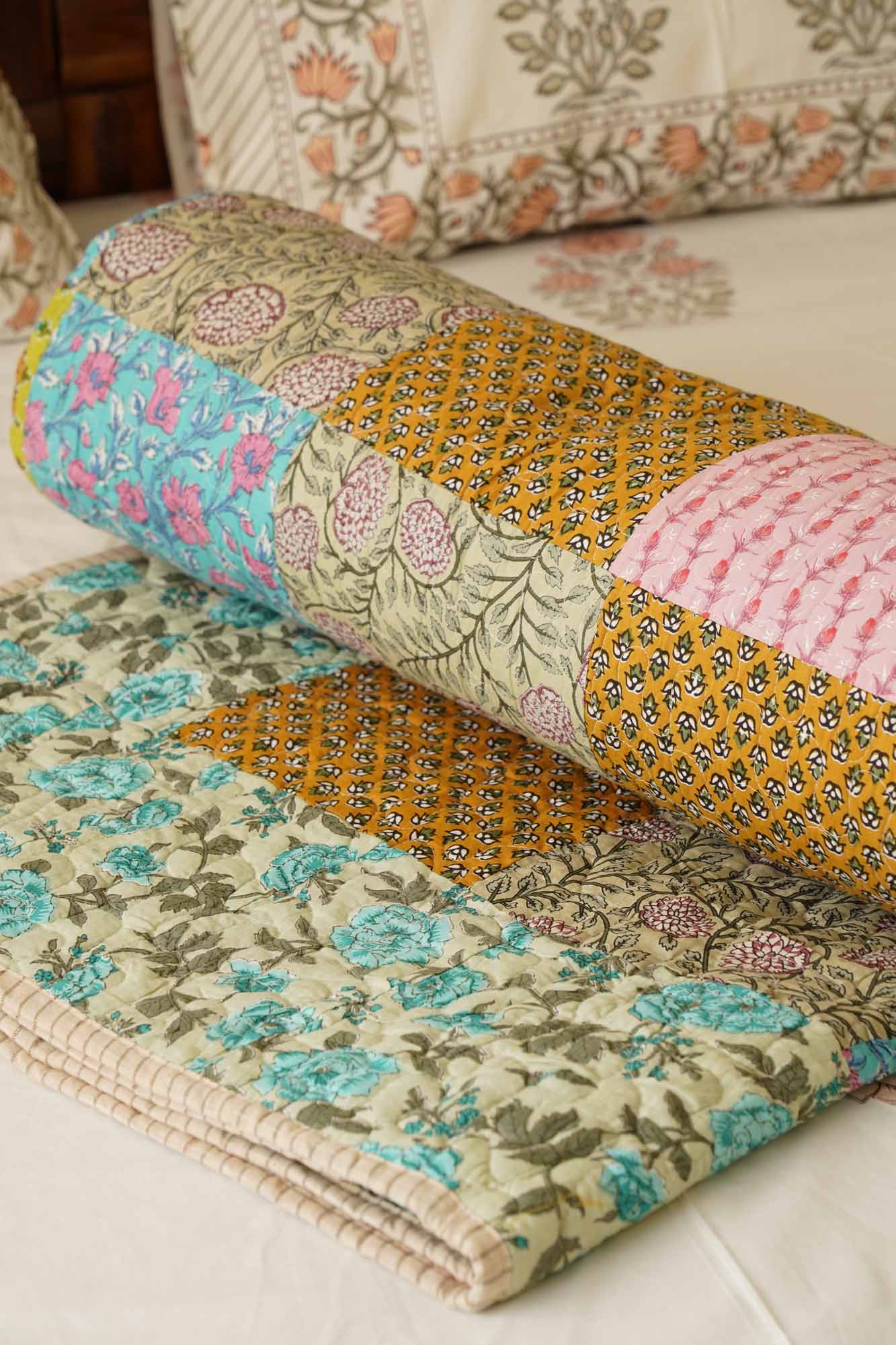 Rangeela - A Patchwork Reversible Quilted Bedcover I Comforter