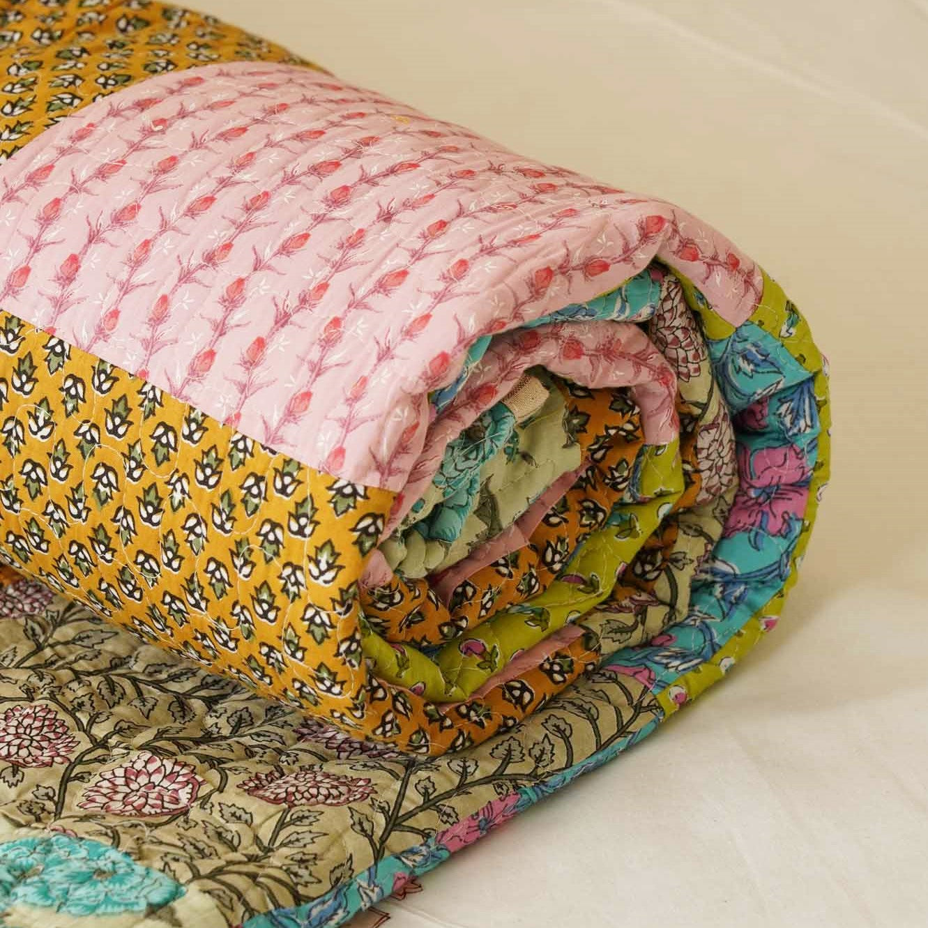 Rangeela - A Patchwork Reversible Quilted Bedcover I Comforter