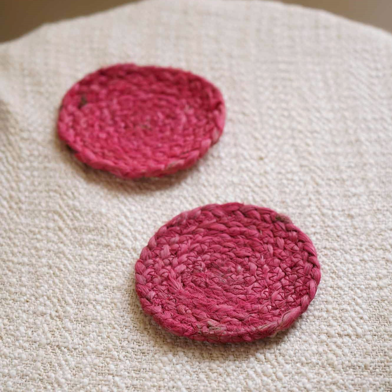Jute Pink Coasters - Set of 2