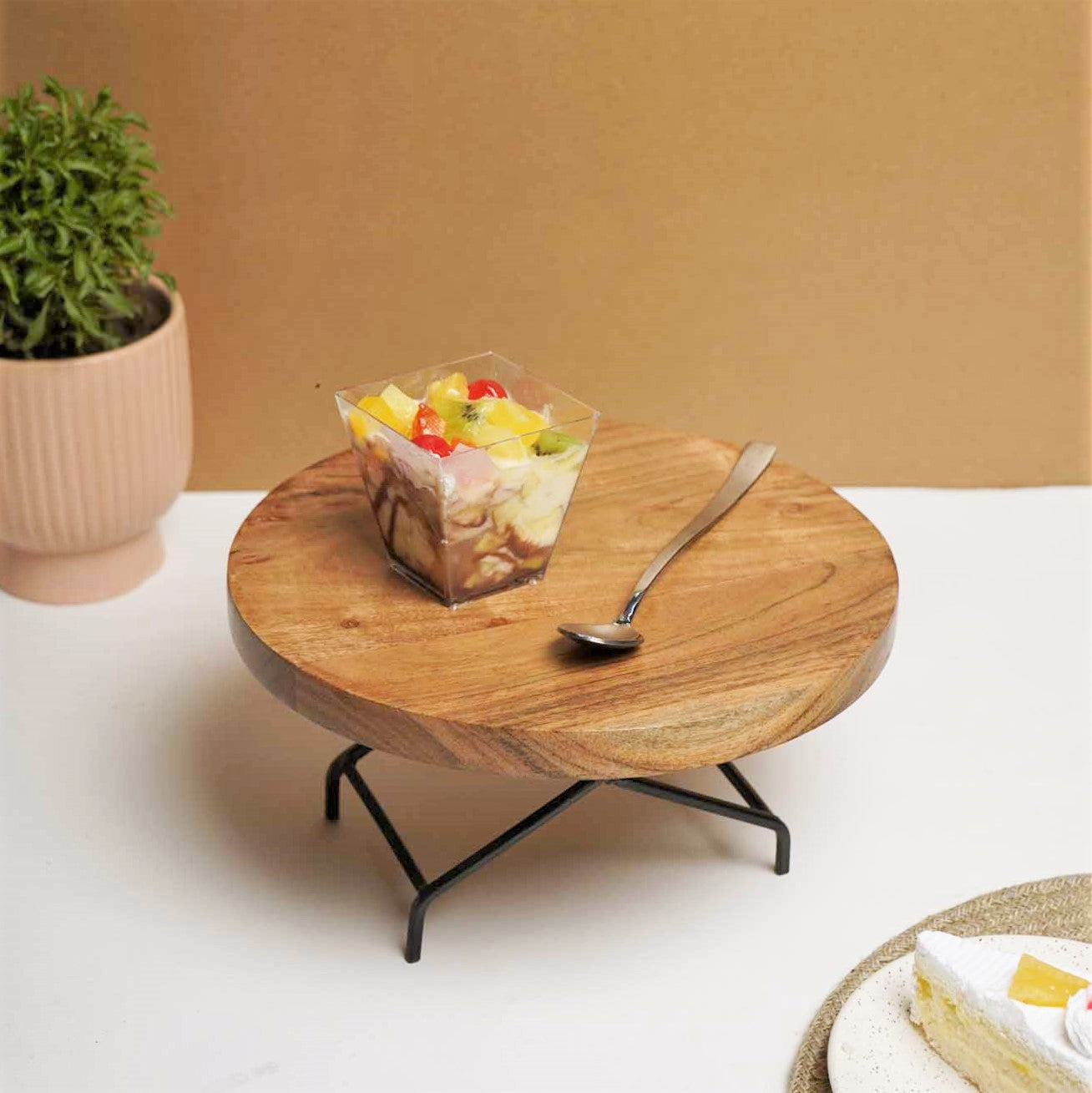 Cake Stand with Movable Iron Stand - Acacia Wood