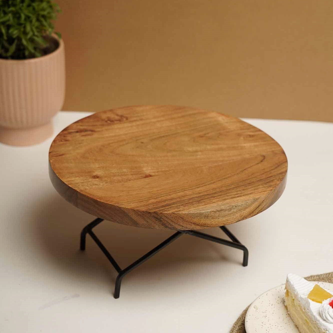 Cake Stand with Movable Iron Stand - Acacia Wood