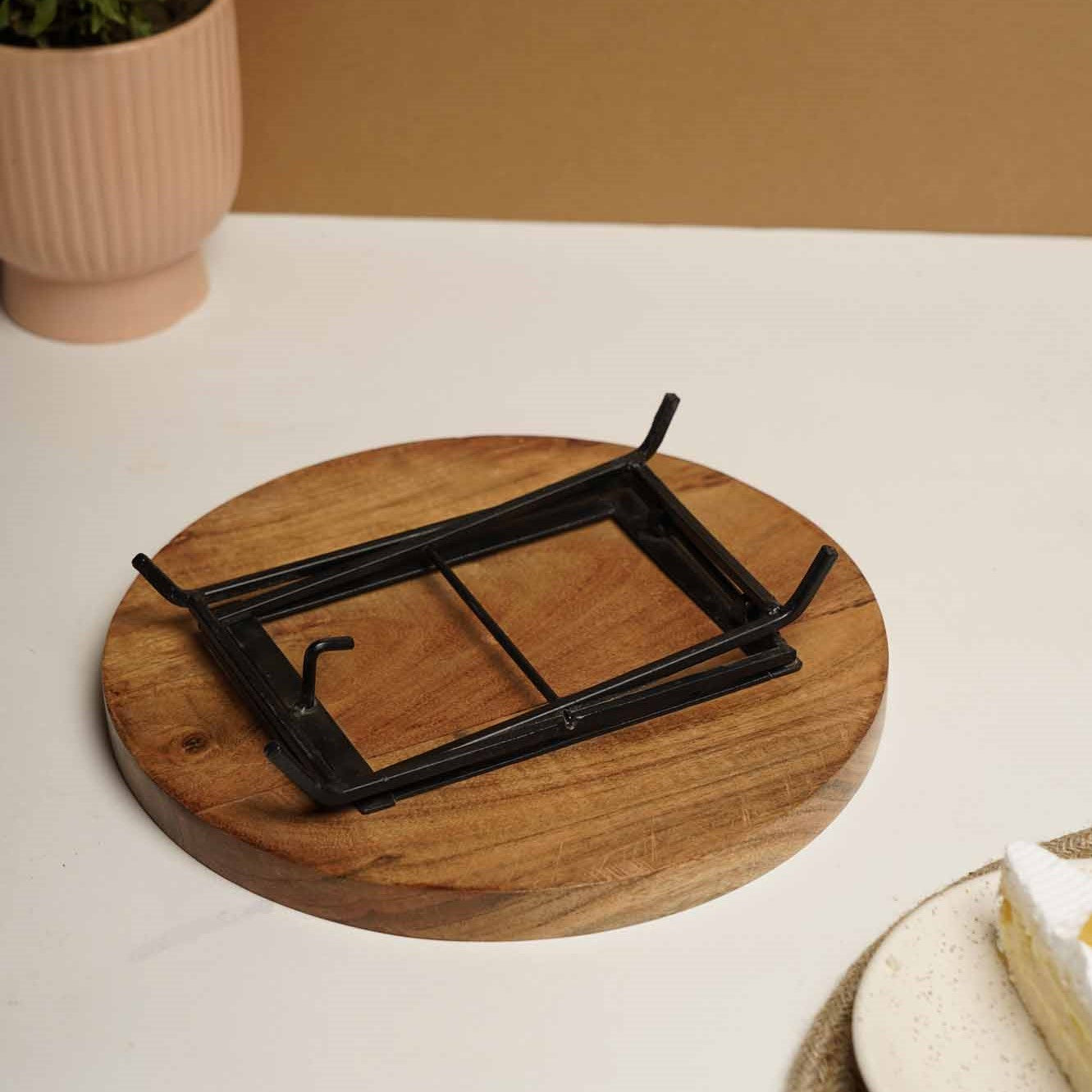 Cake Stand with Movable Iron Stand - Acacia Wood