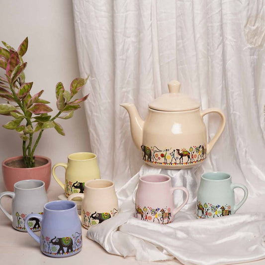 Candy Floss Tea Set with Teapot - Set of 7