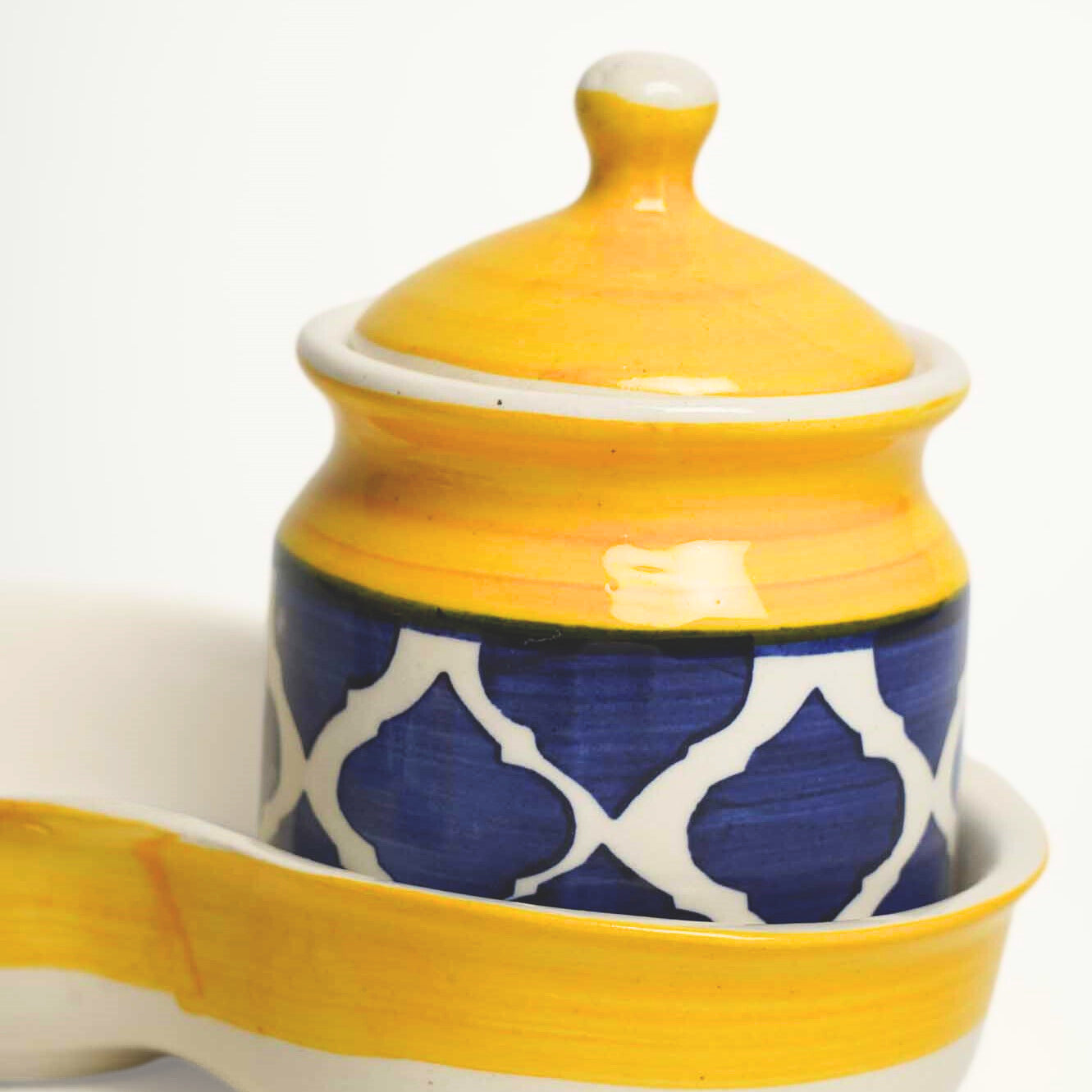 Moroccan Blue Pickle I Condiments Set - Set of 2 Jars and1Tray