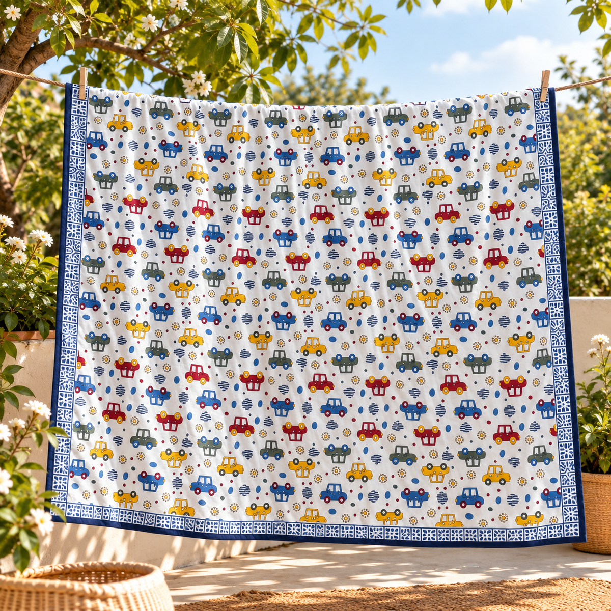Single Bed Dohar - Blue Cars