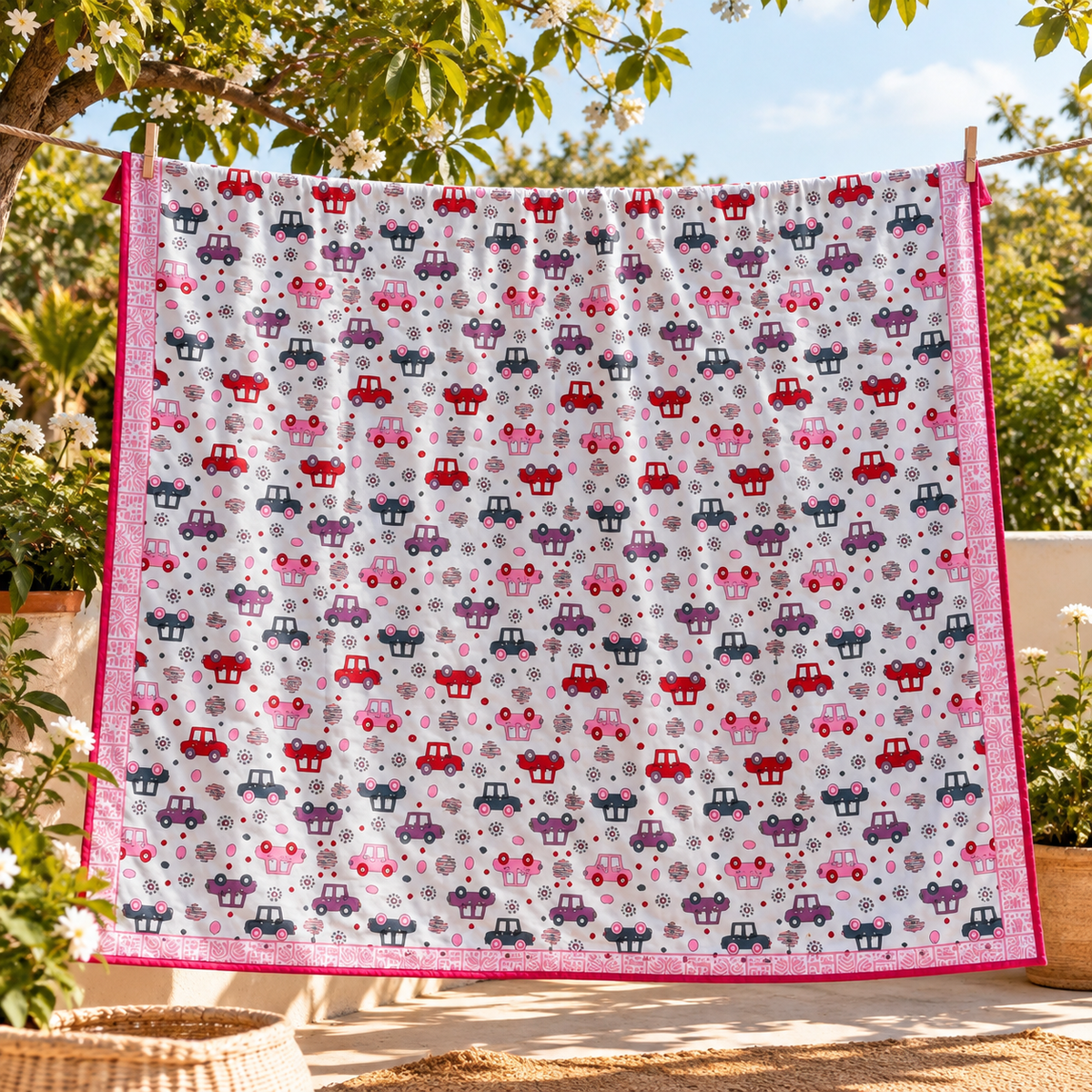 Single Bed Dohar - Pink Cars