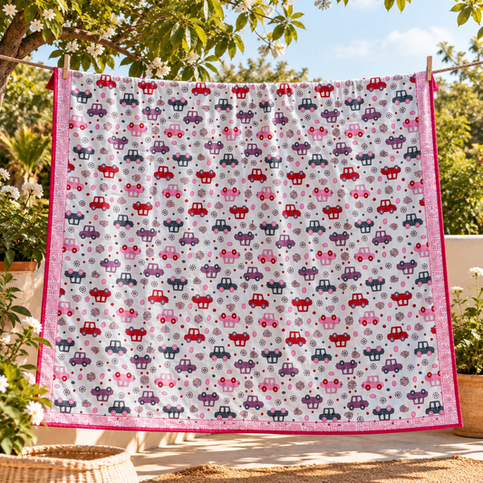 Single Bed Dohar - Pink Cars