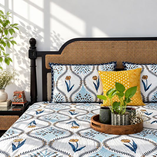 Kyaari Blue - Flat I Fitted Bedsheet (108x108 Inches)
