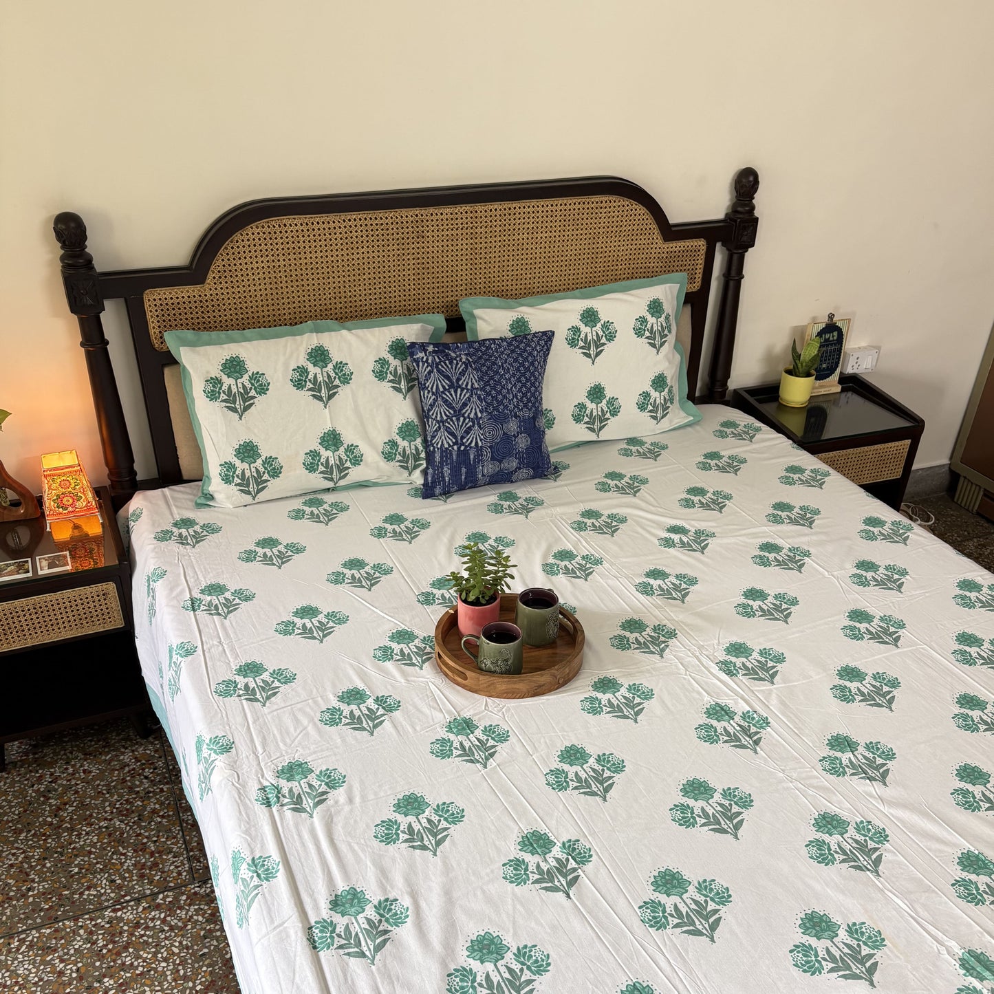 Gulistan Blue - Flat I Fitted Bedsheet (108x108 Inches)