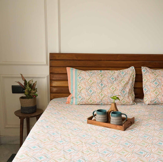 Pastel Geometry - Flat I Fitted Bedsheet (90x108 Inches)