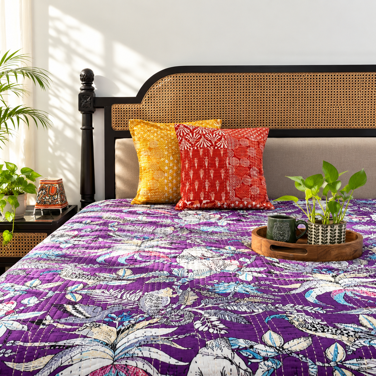 Jamun - Kantha Stitch Bedcover