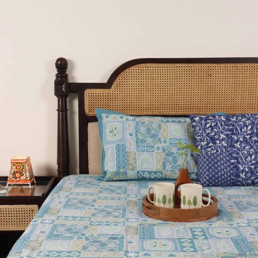 Abstract Blue - Flat I Fitted Bedsheet (100x108 Inches)